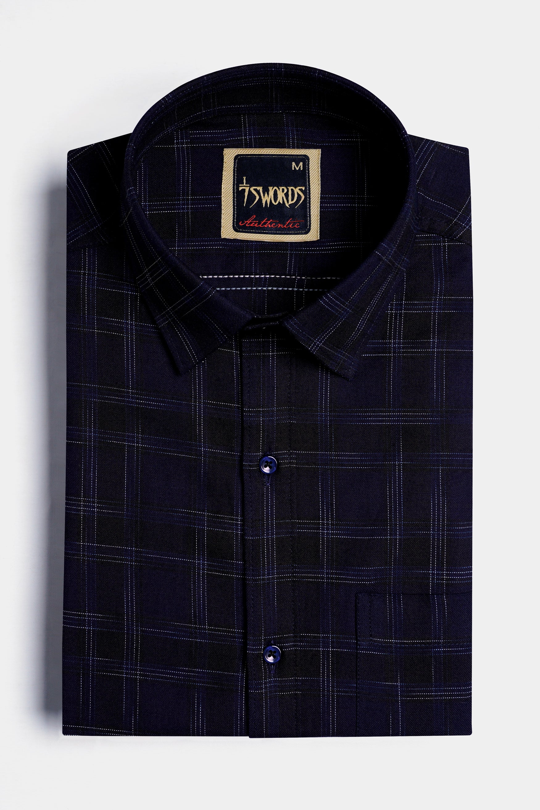 Cinder Blue and White Checkered Premium Cotton Shirt