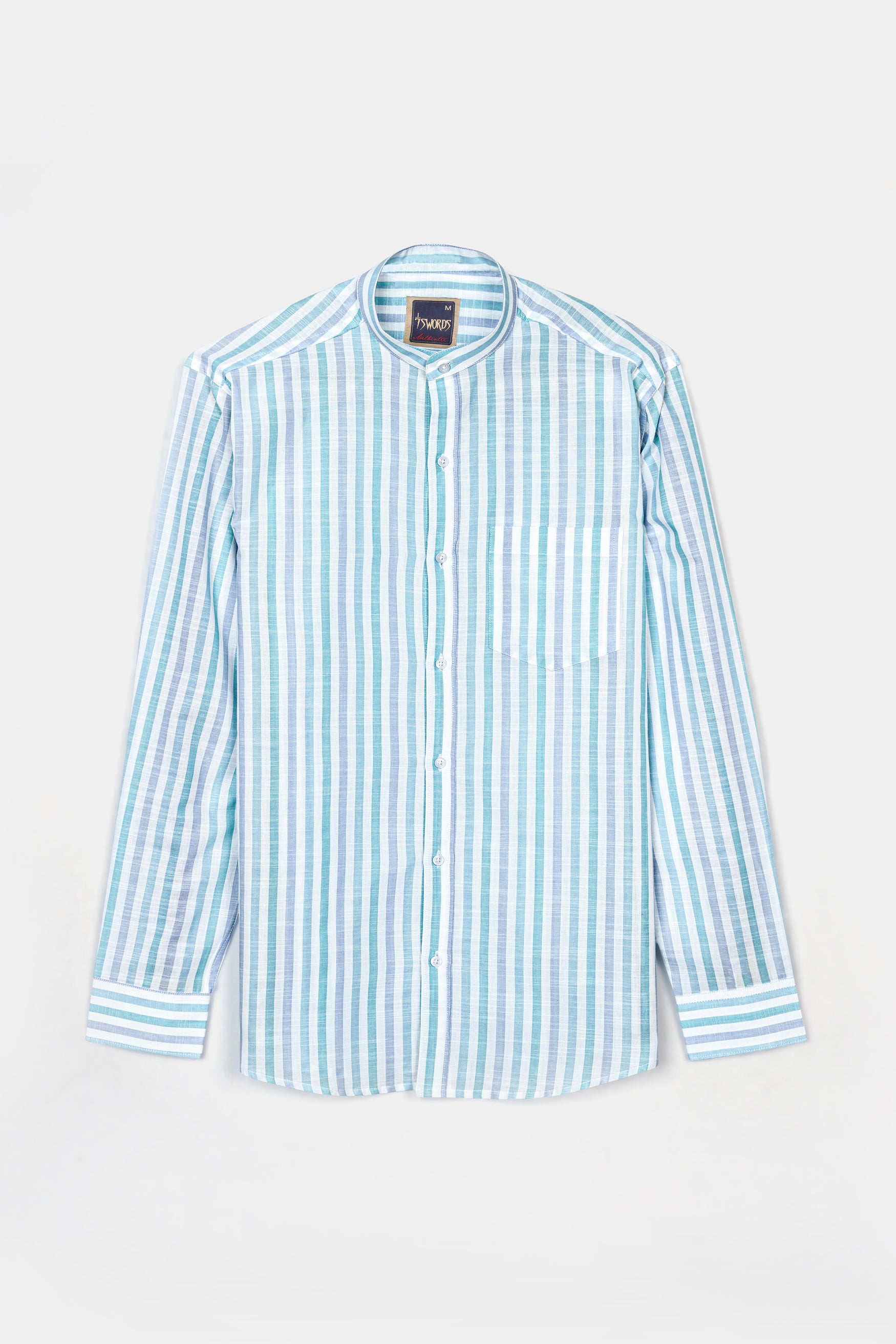 Bright White with Cascade Green and Yonder Blue Striped Premium Cotton Shirt