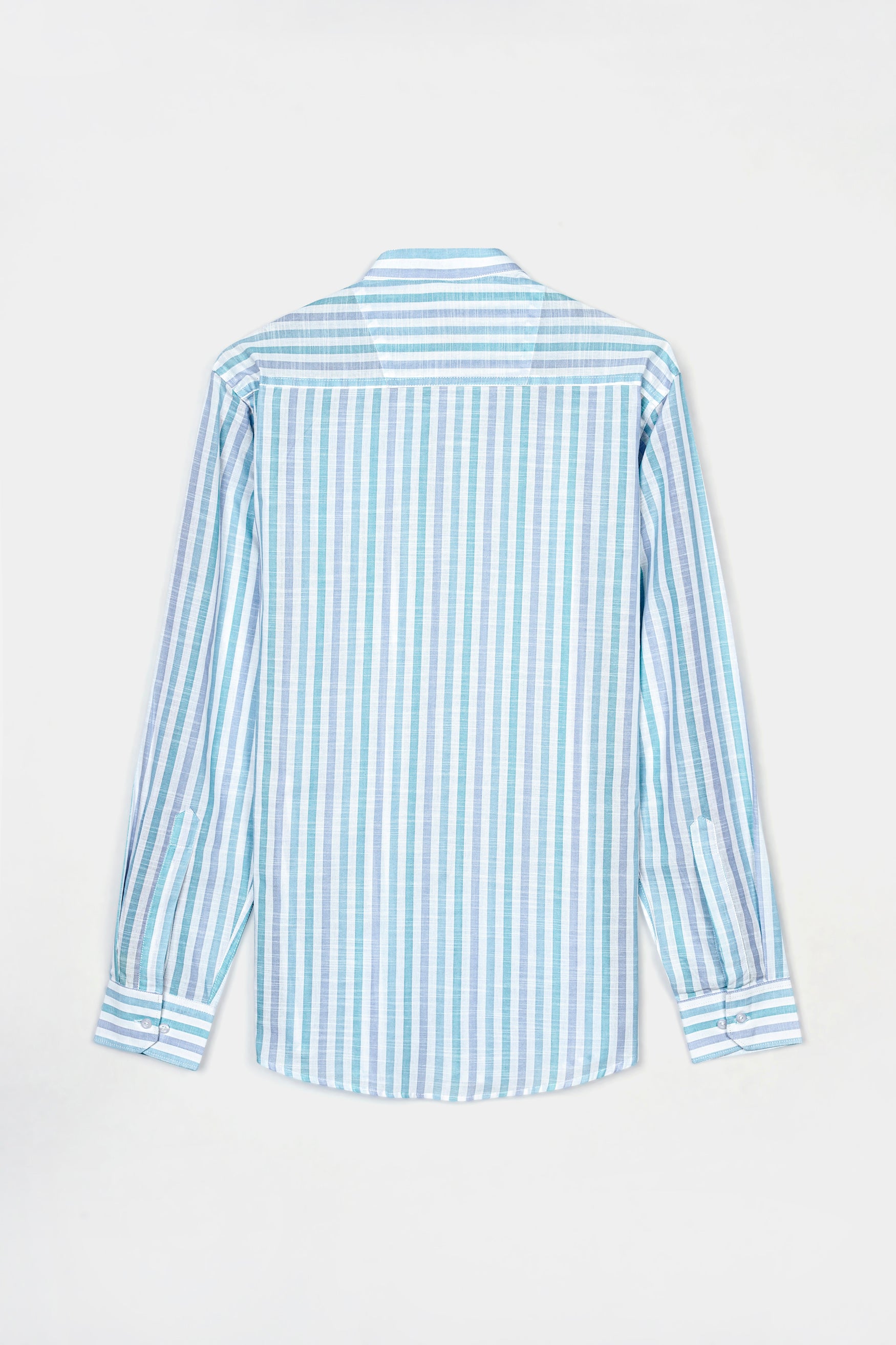 Bright White with Cascade Green and Yonder Blue Striped Premium Cotton Shirt