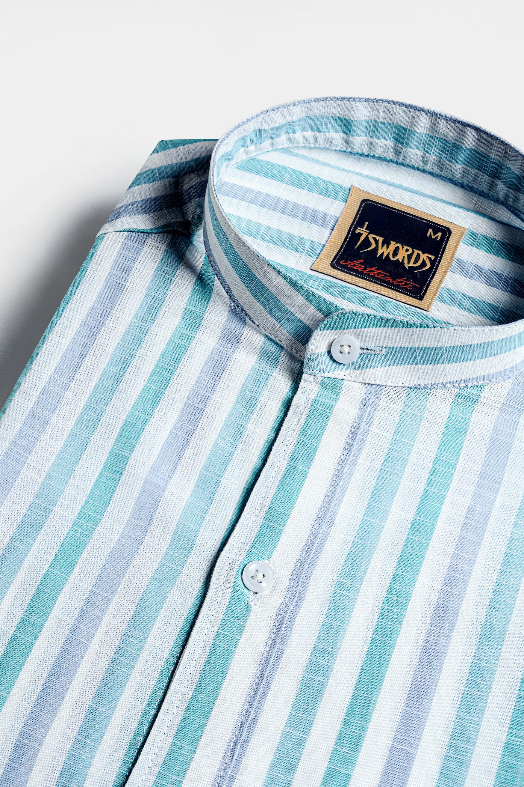 Bright White with Cascade Green and Yonder Blue Striped Premium Cotton Shirt