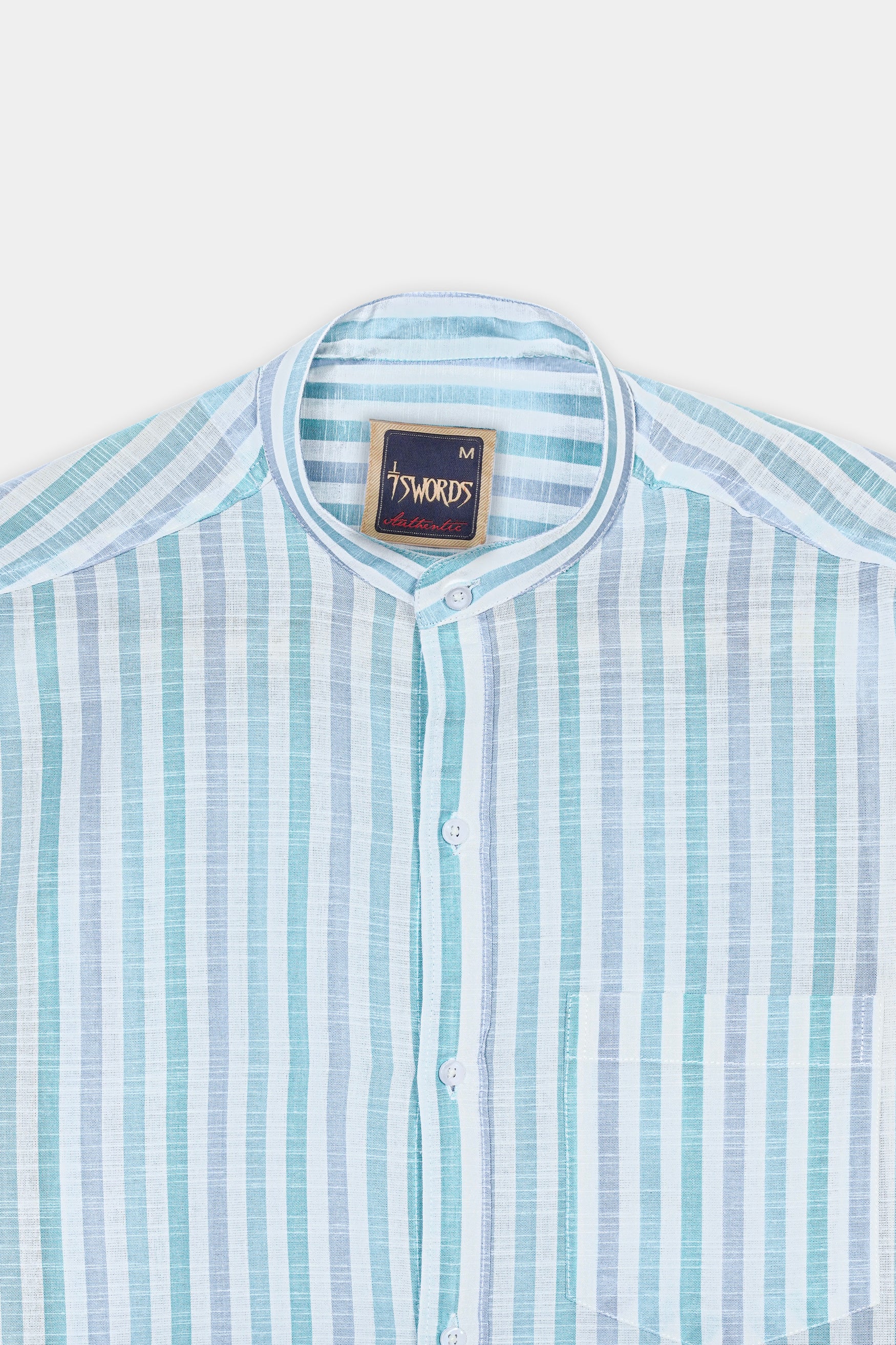 Bright White with Cascade Green and Yonder Blue Striped Premium Cotton Shirt