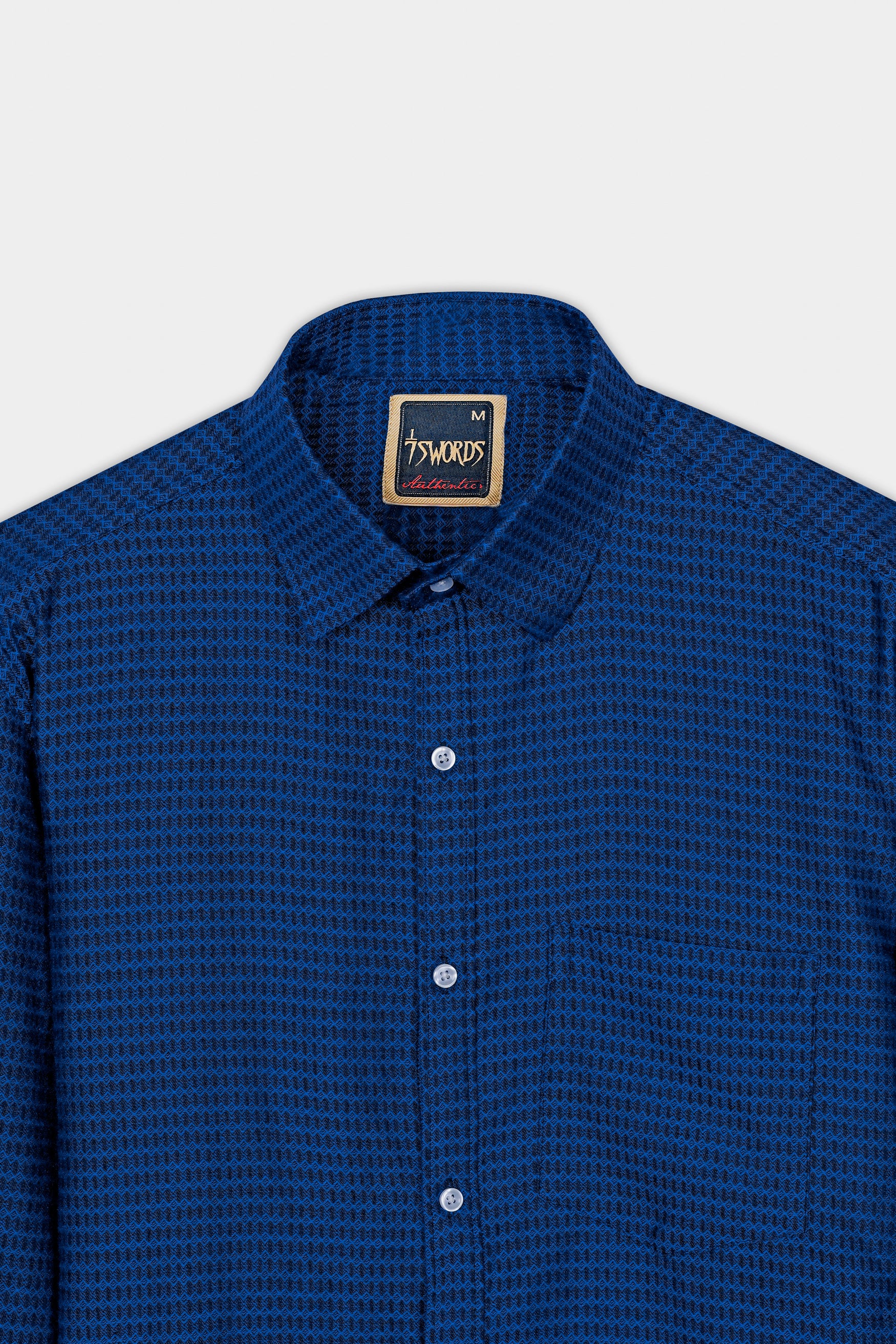 Cerulean Blue and Downriver Blue Micro Printed Premium Cotton Shirt