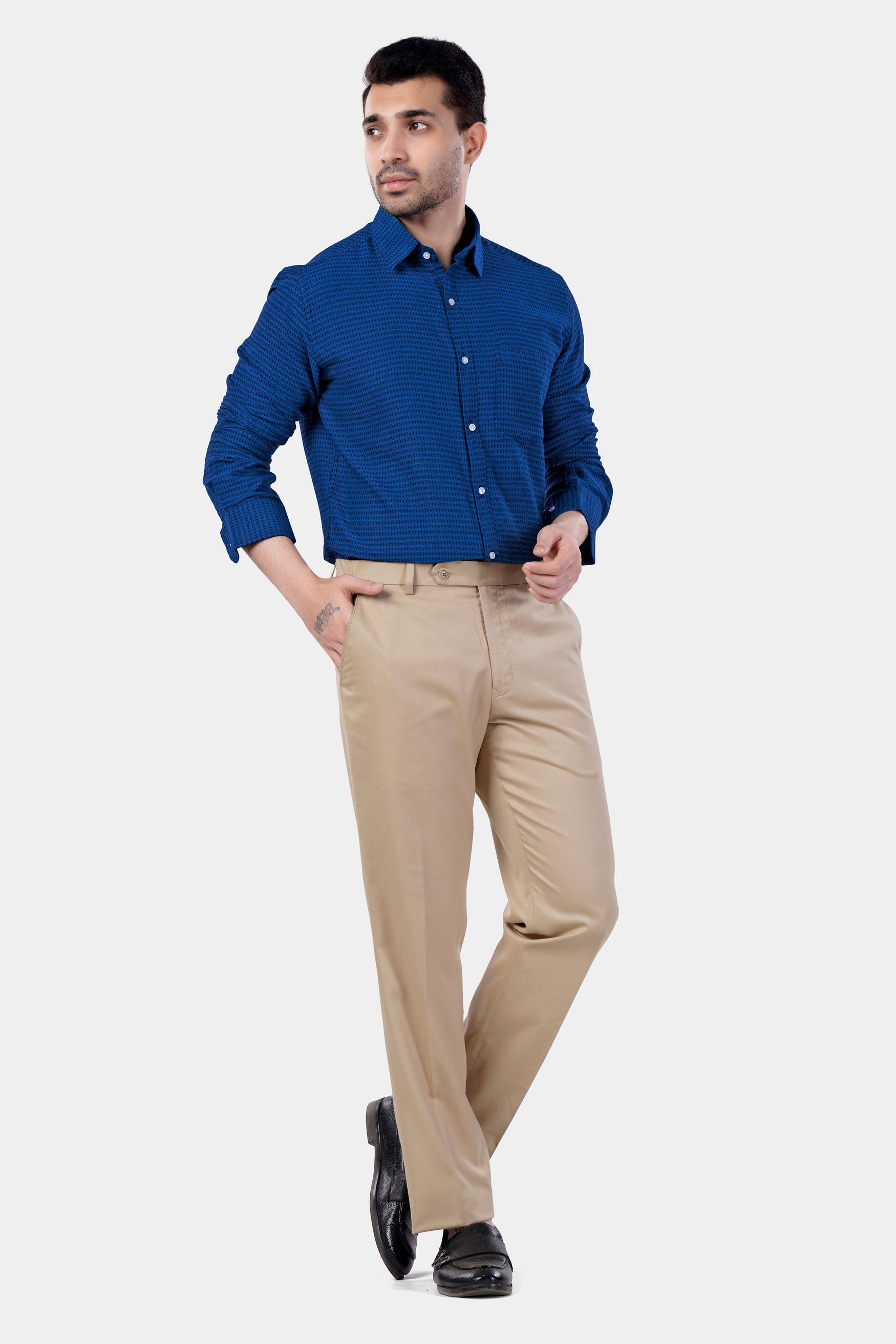 Cerulean Blue and Downriver Blue Micro Printed Premium Cotton Shirt