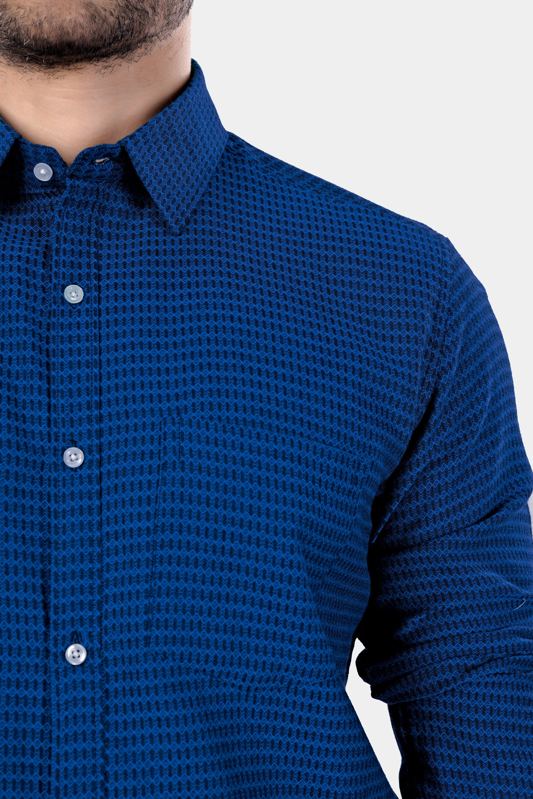 Cerulean Blue and Downriver Blue Micro Printed Premium Cotton Shirt