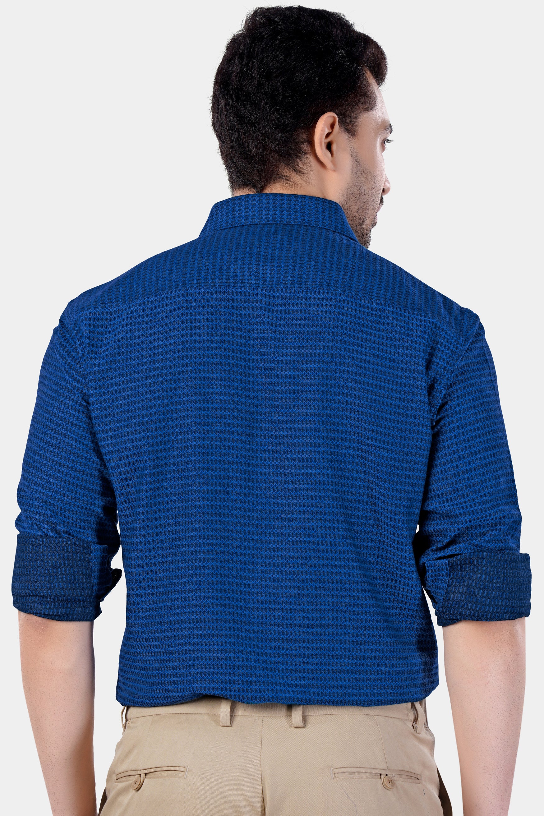 Cerulean Blue and Downriver Blue Micro Printed Premium Cotton Shirt