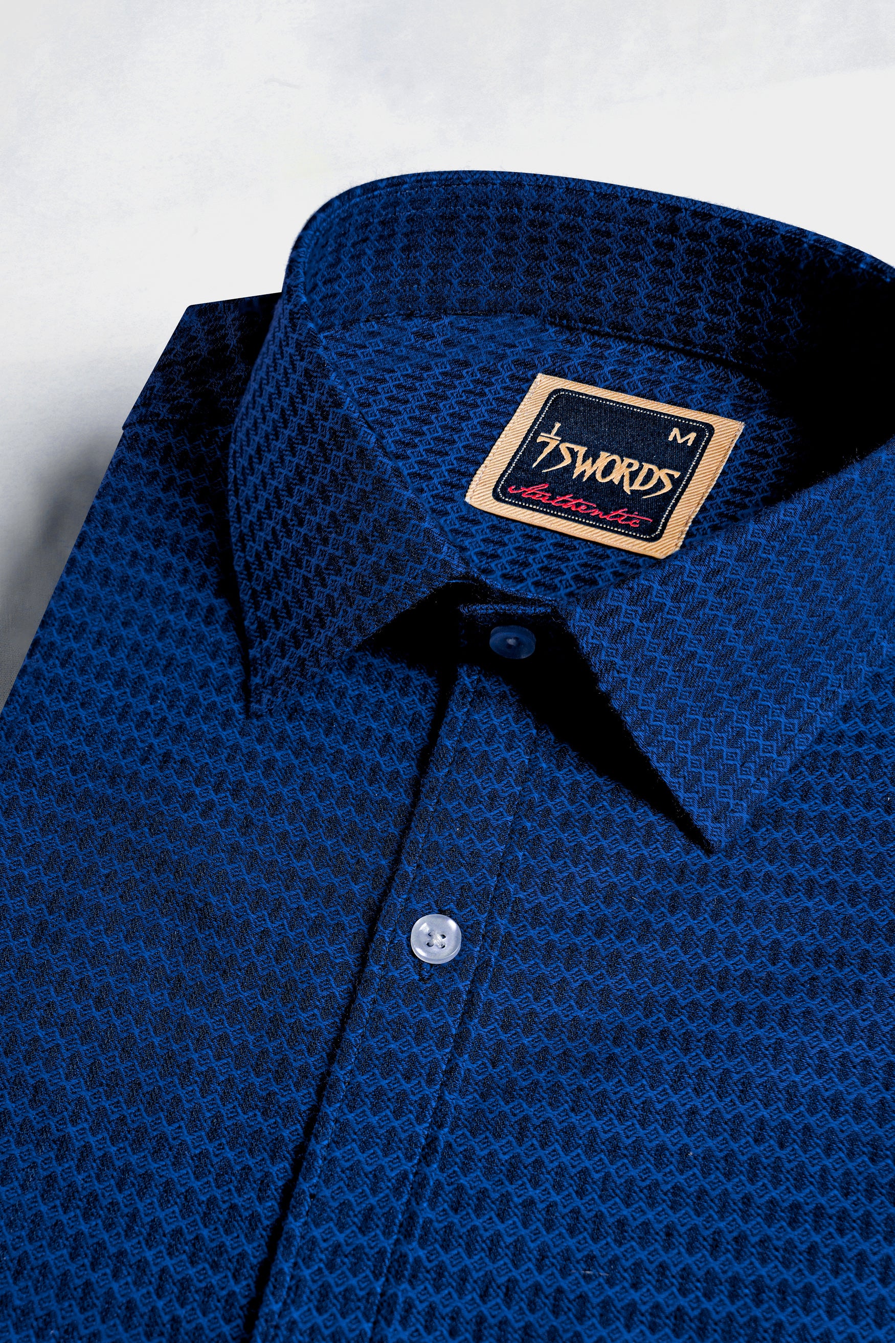 Cerulean Blue and Downriver Blue Micro Printed Premium Cotton Shirt