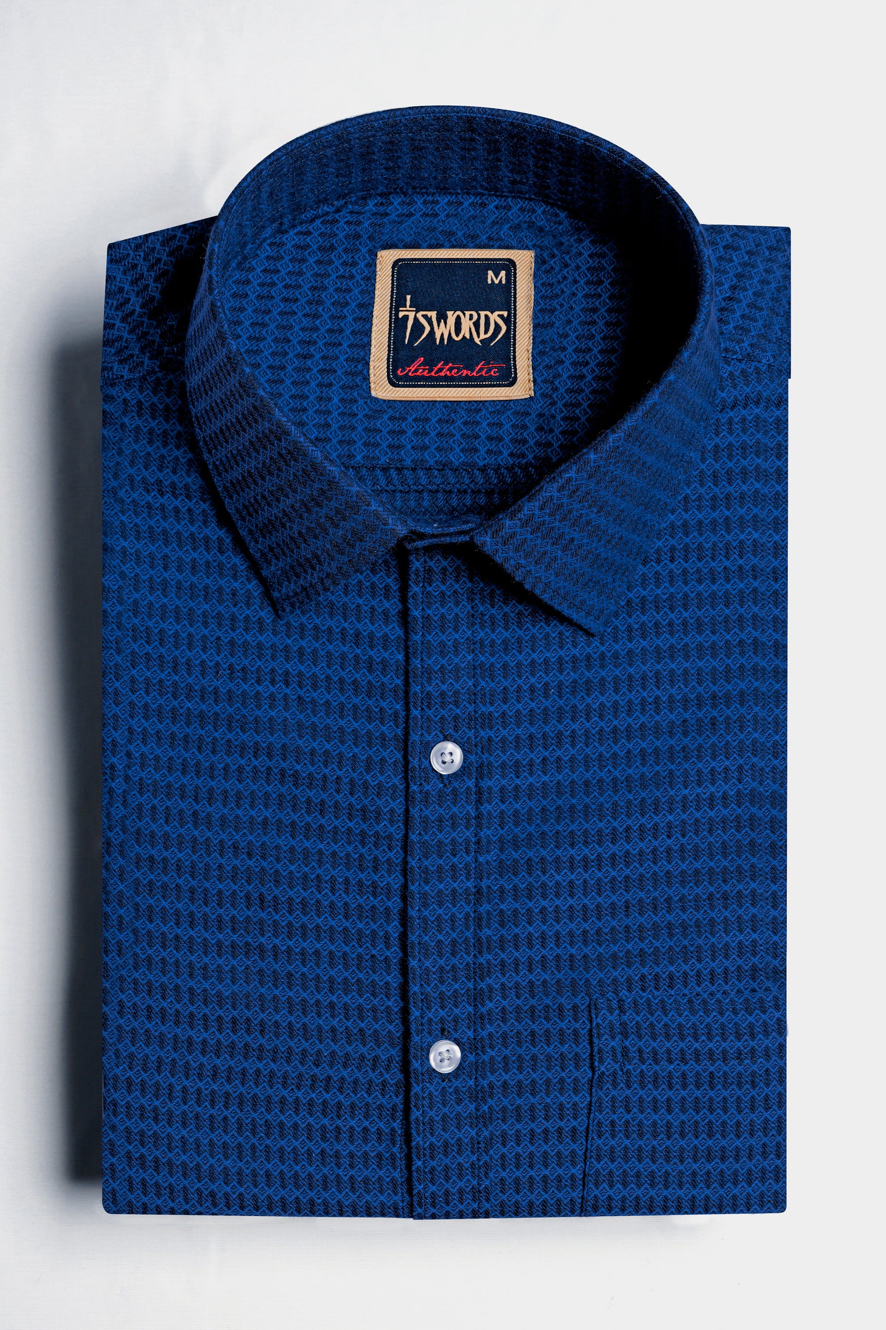 Cerulean Blue and Downriver Blue Micro Printed Premium Cotton Shirt