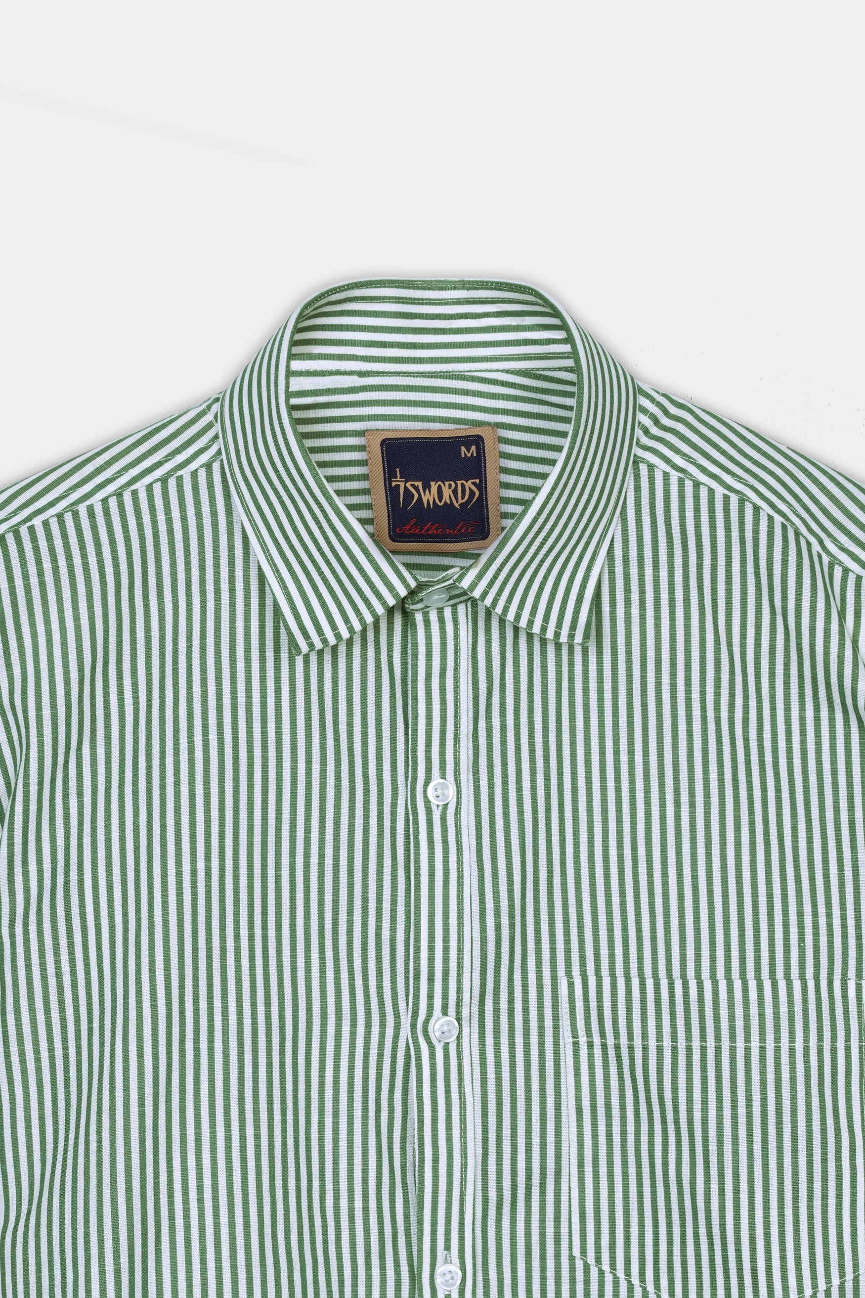 Bright White and Cactus Green Striped Premium Cotton Shirt