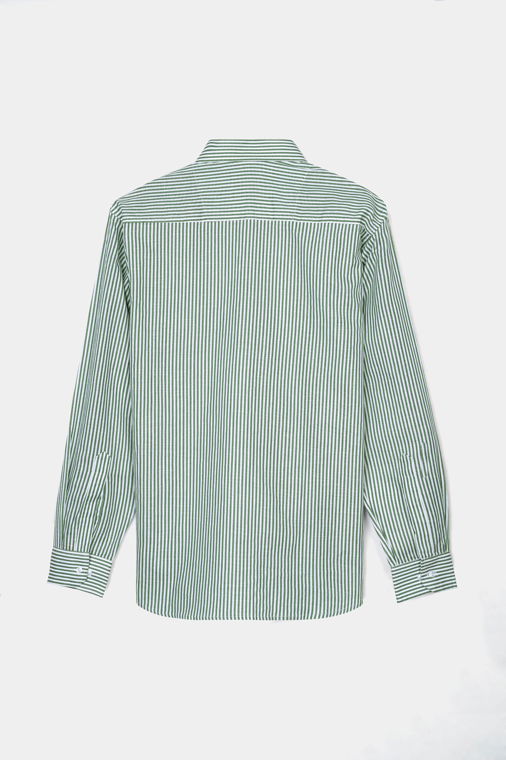 Bright White and Cactus Green Striped Premium Cotton Shirt