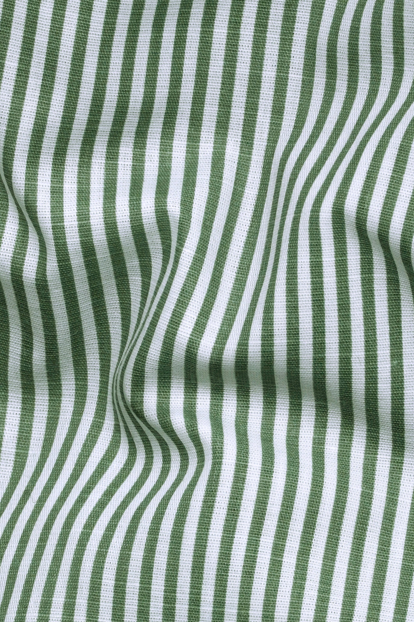 Bright White and Cactus Green Striped Premium Cotton Shirt