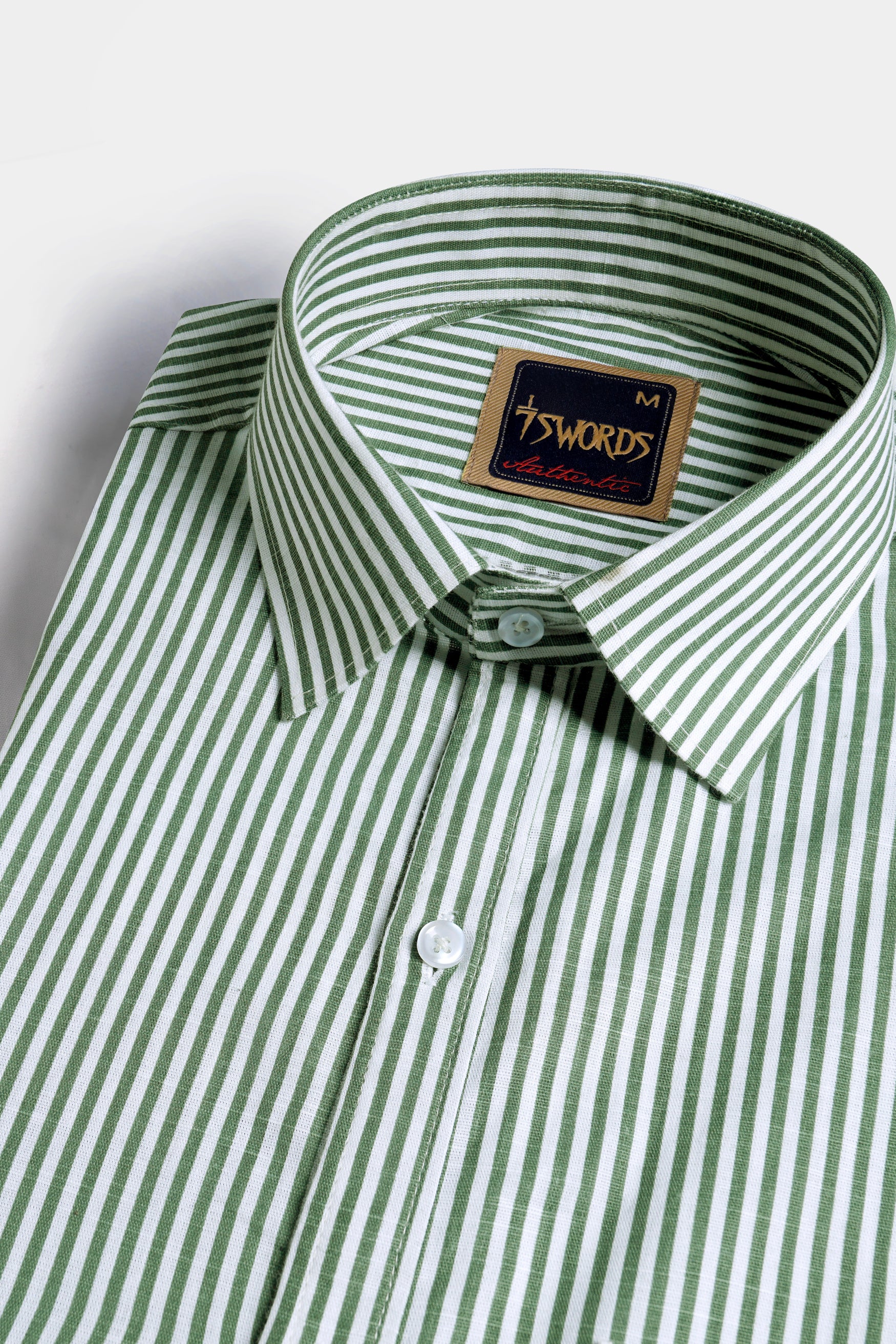 Bright White and Cactus Green Striped Premium Cotton Shirt