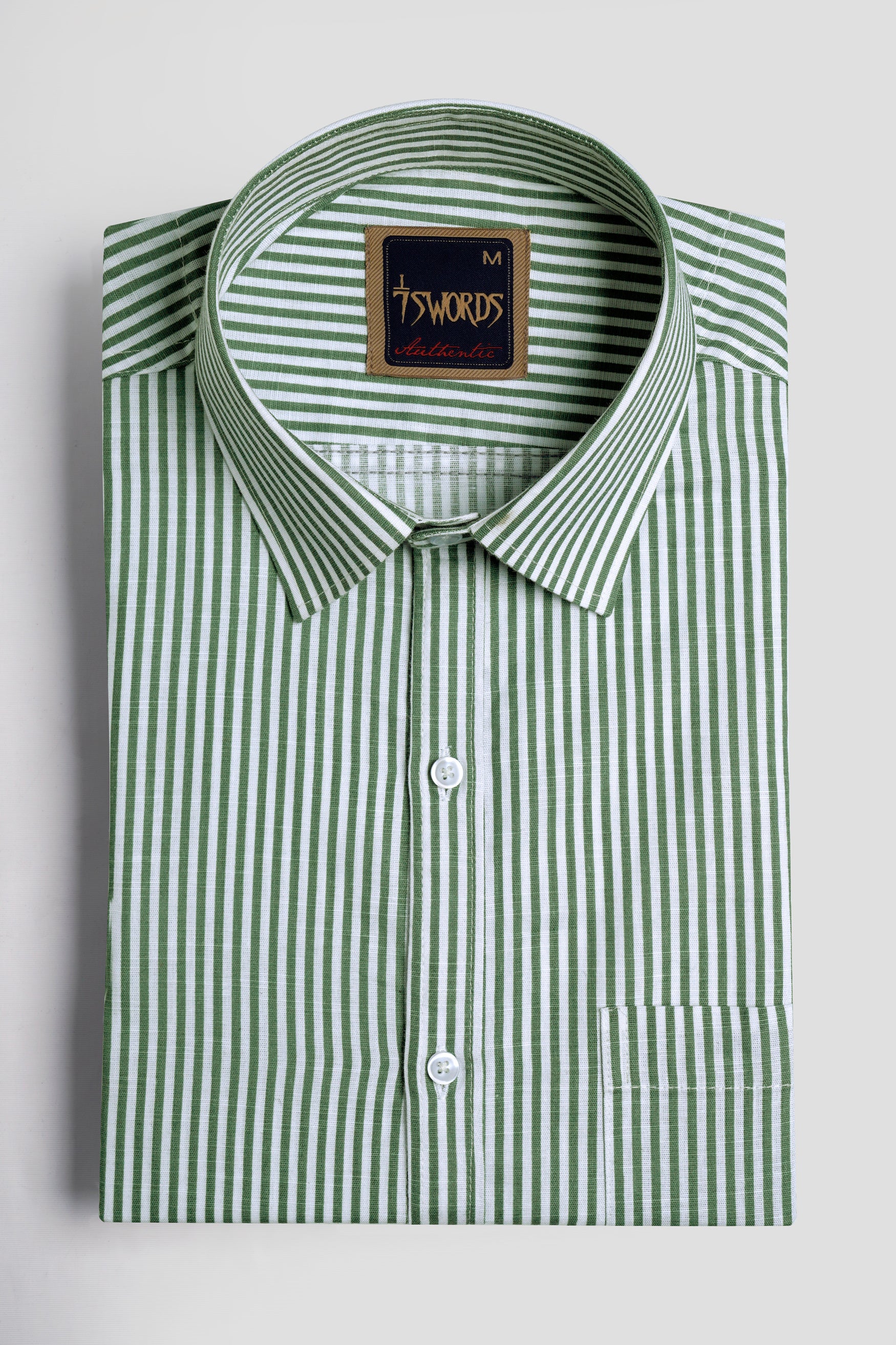 Bright White and Cactus Green Striped Premium Cotton Shirt