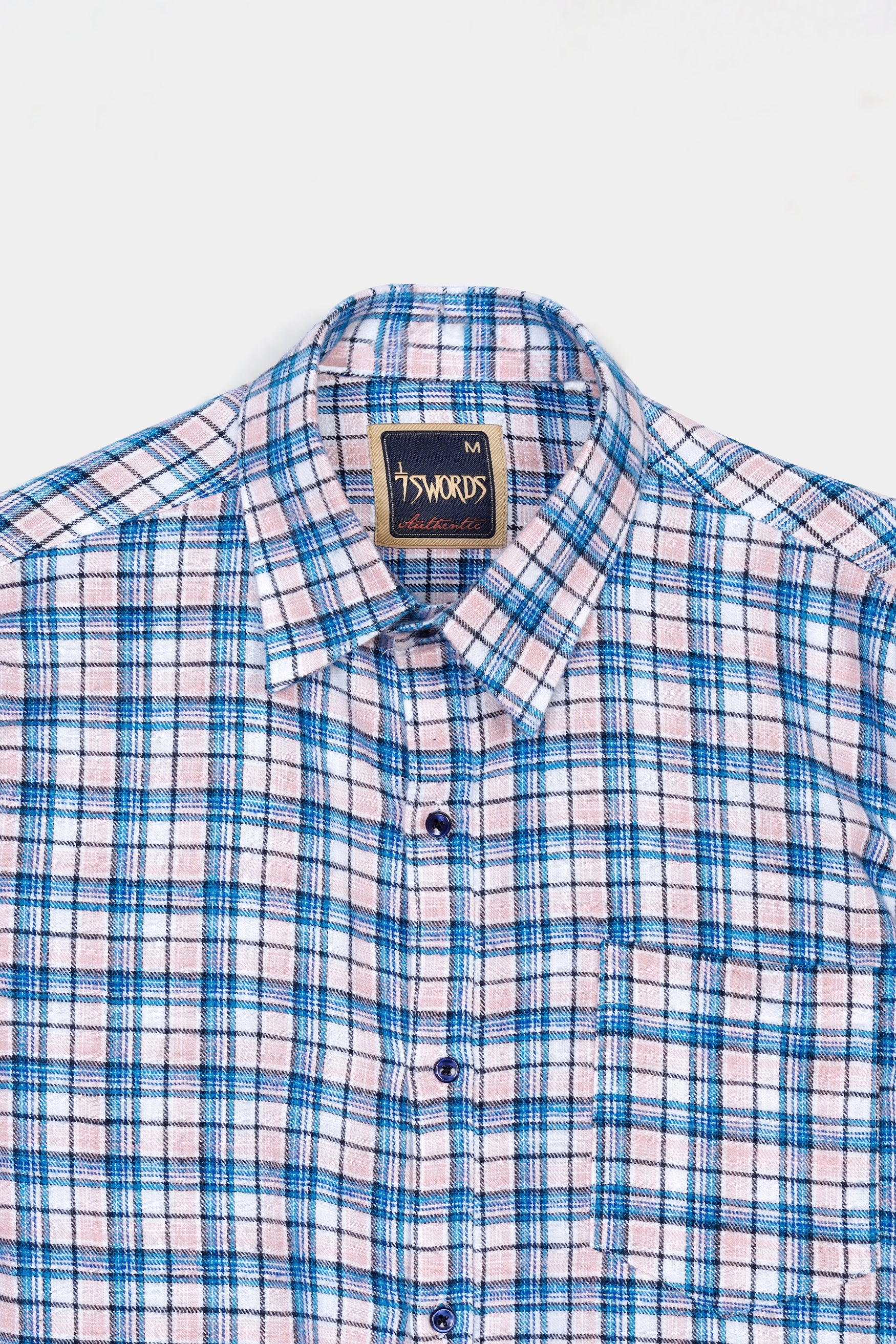 Danube Blue and Blossom Pink Checkered Premium Cotton Shirt