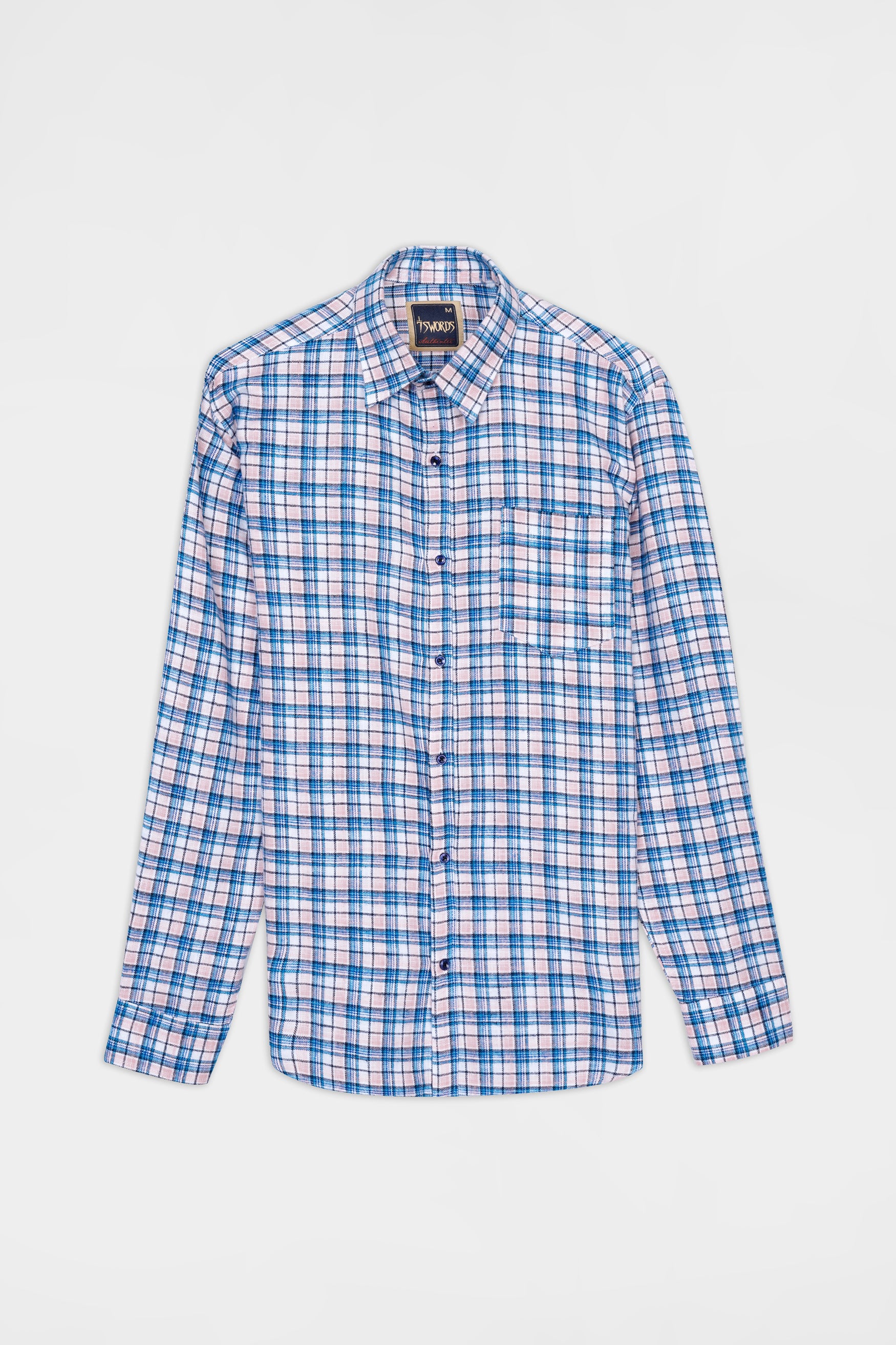 Danube Blue and Blossom Pink Checkered Premium Cotton Shirt