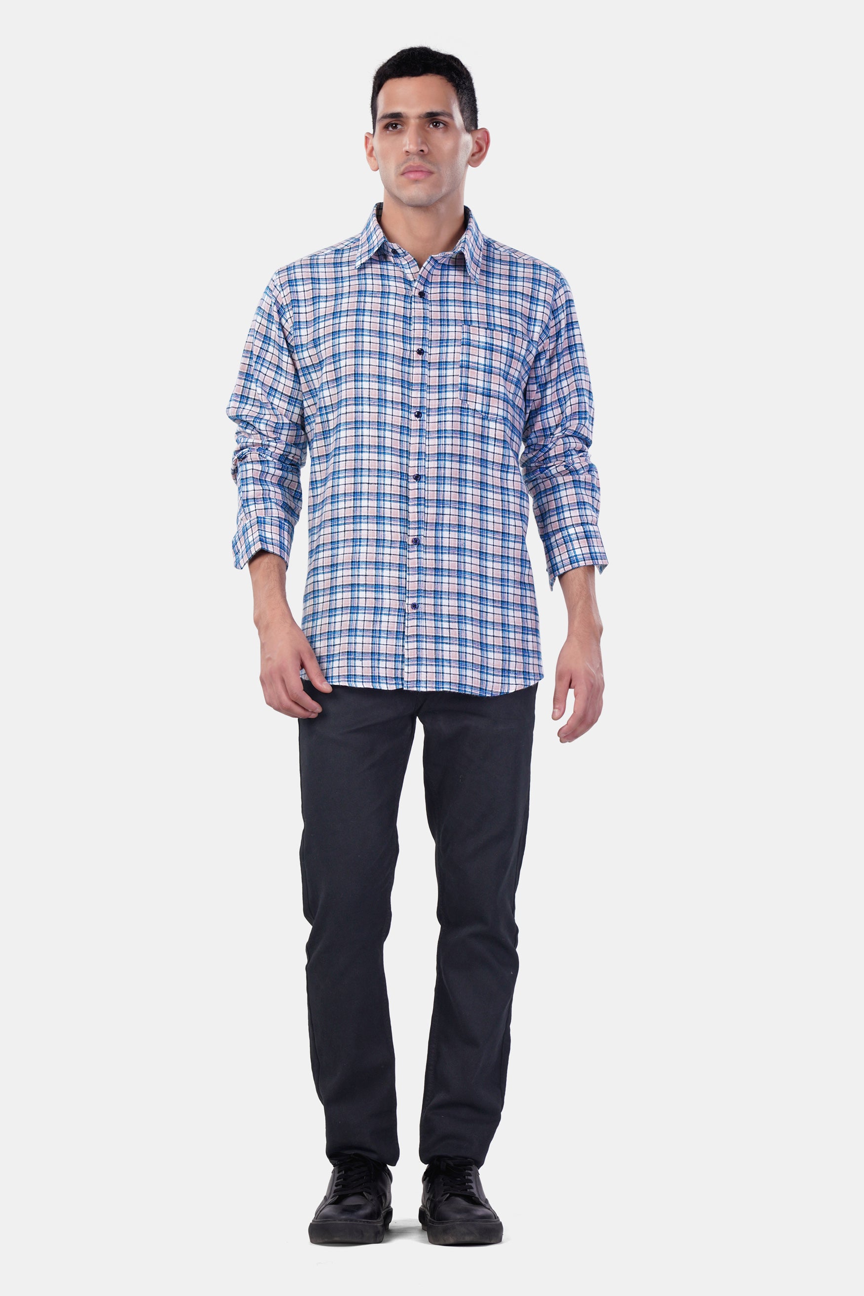 Danube Blue and Blossom Pink Checkered Premium Cotton Shirt