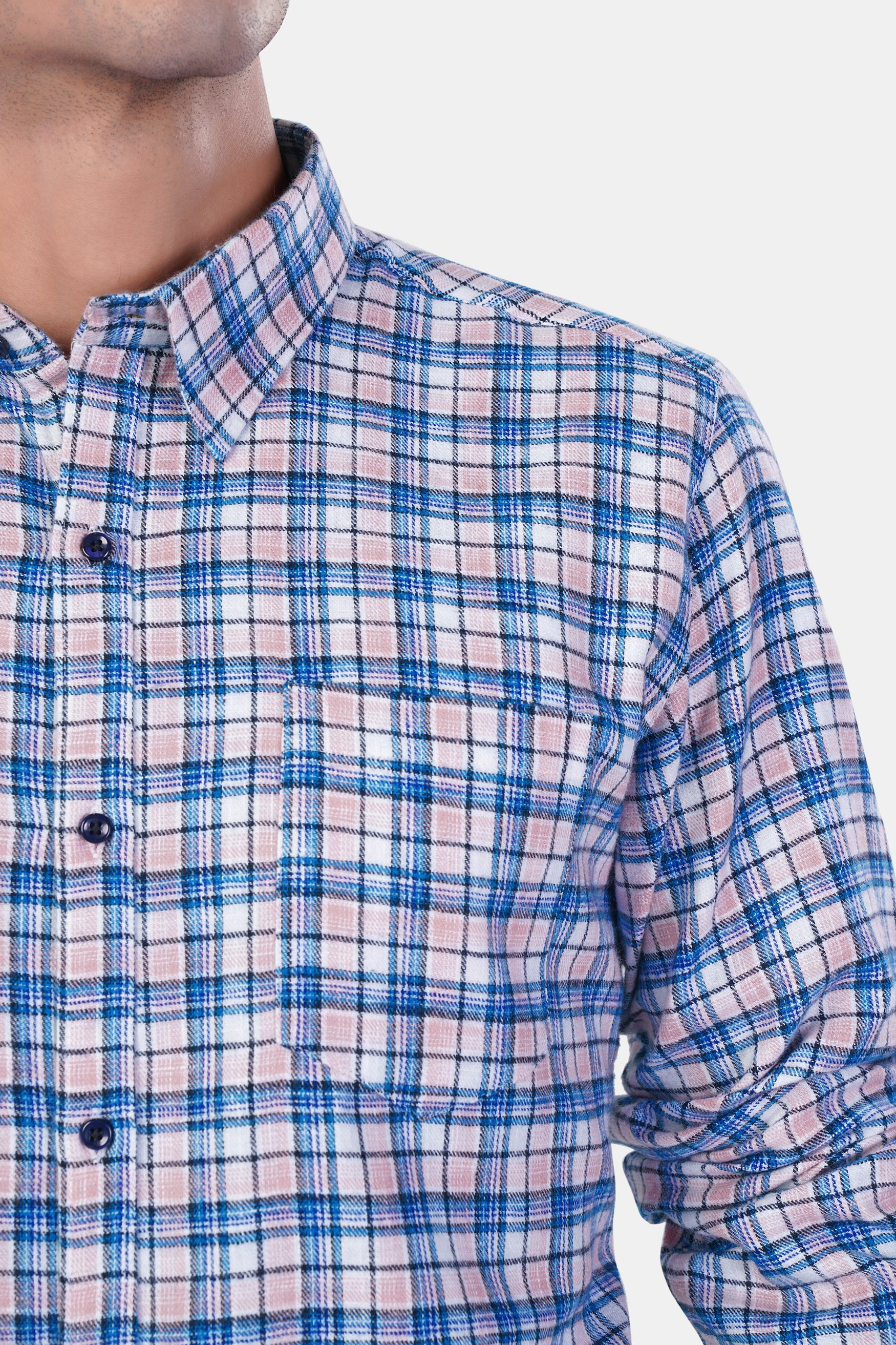 Danube Blue and Blossom Pink Checkered Premium Cotton Shirt