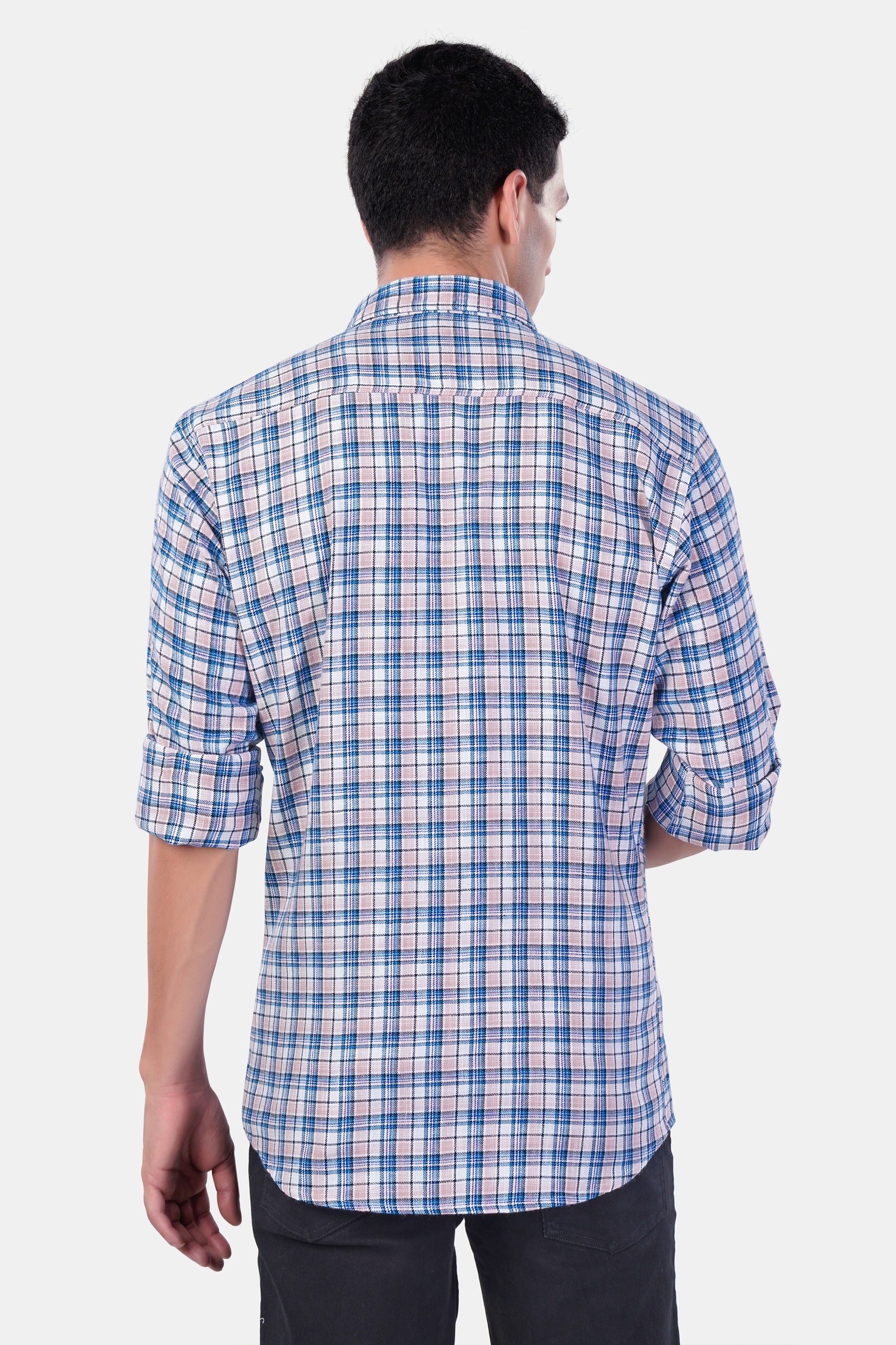 Danube Blue and Blossom Pink Checkered Premium Cotton Shirt