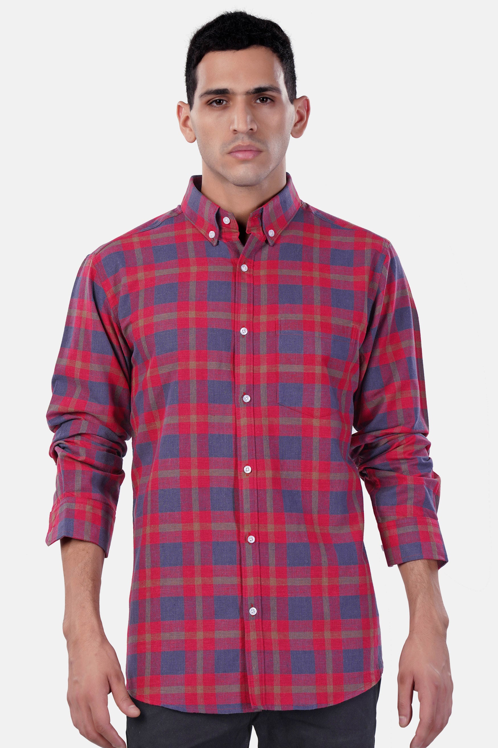 Falu Red and Pickled Blue Checkered Premium Cotton Button Down Shirt