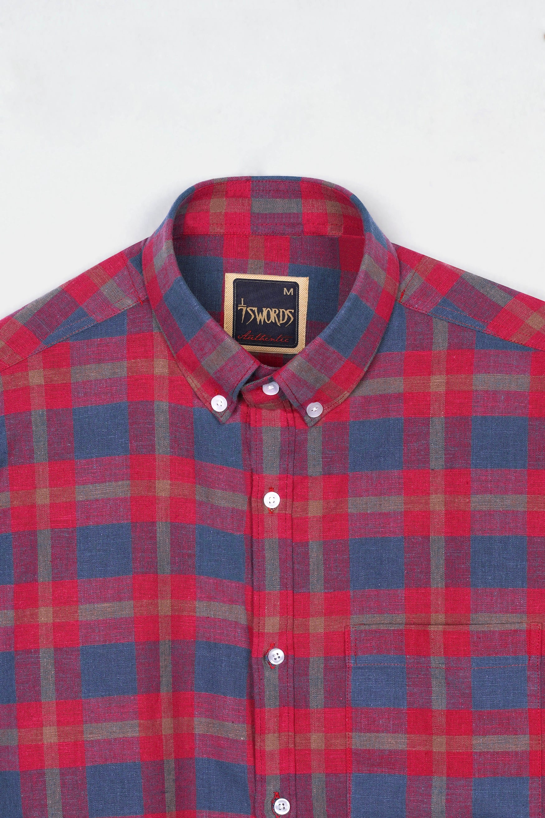 Falu Red and Pickled Blue Checkered Premium Cotton Button Down Shirt