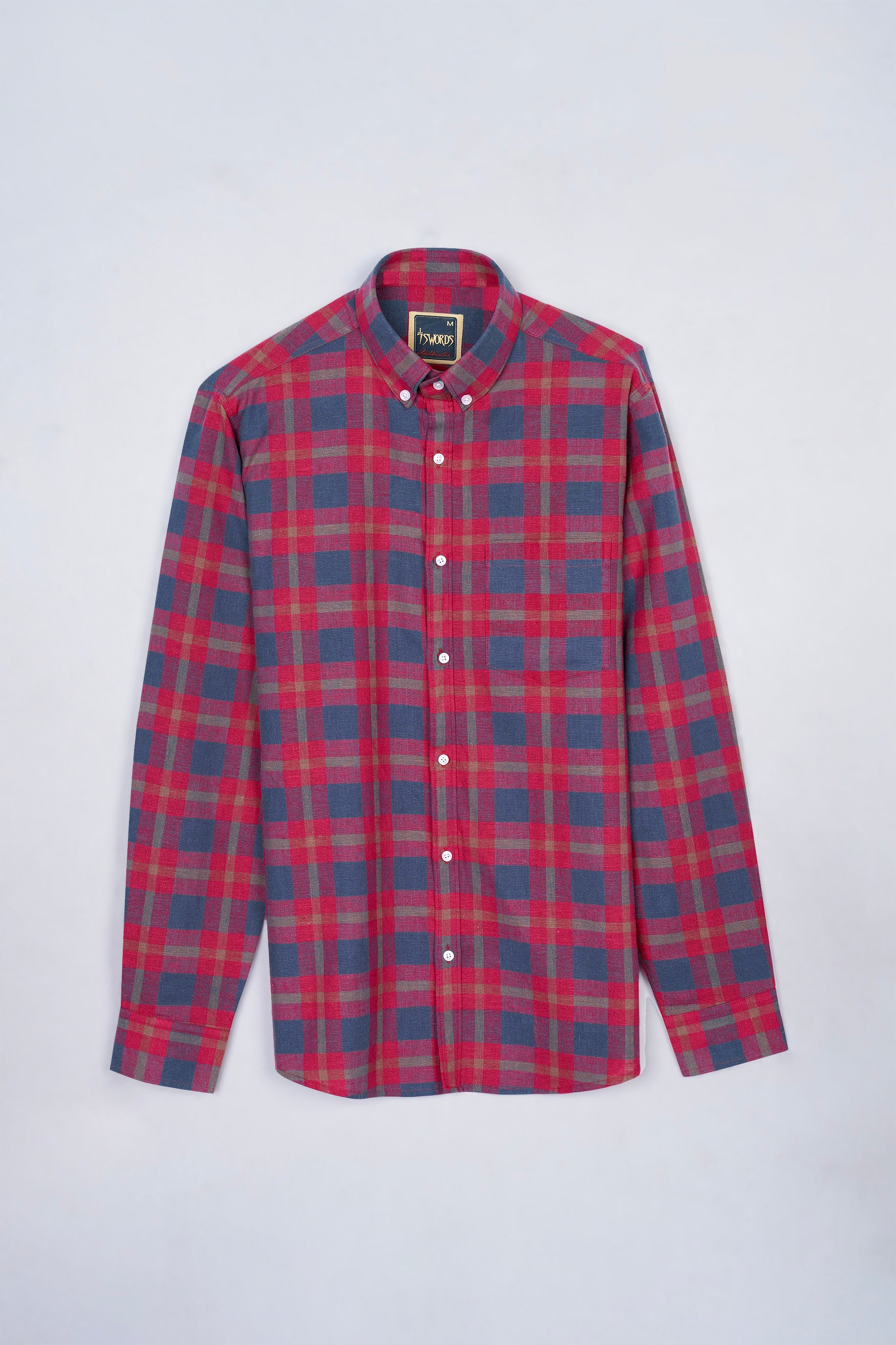 Falu Red and Pickled Blue Checkered Premium Cotton Button Down Shirt