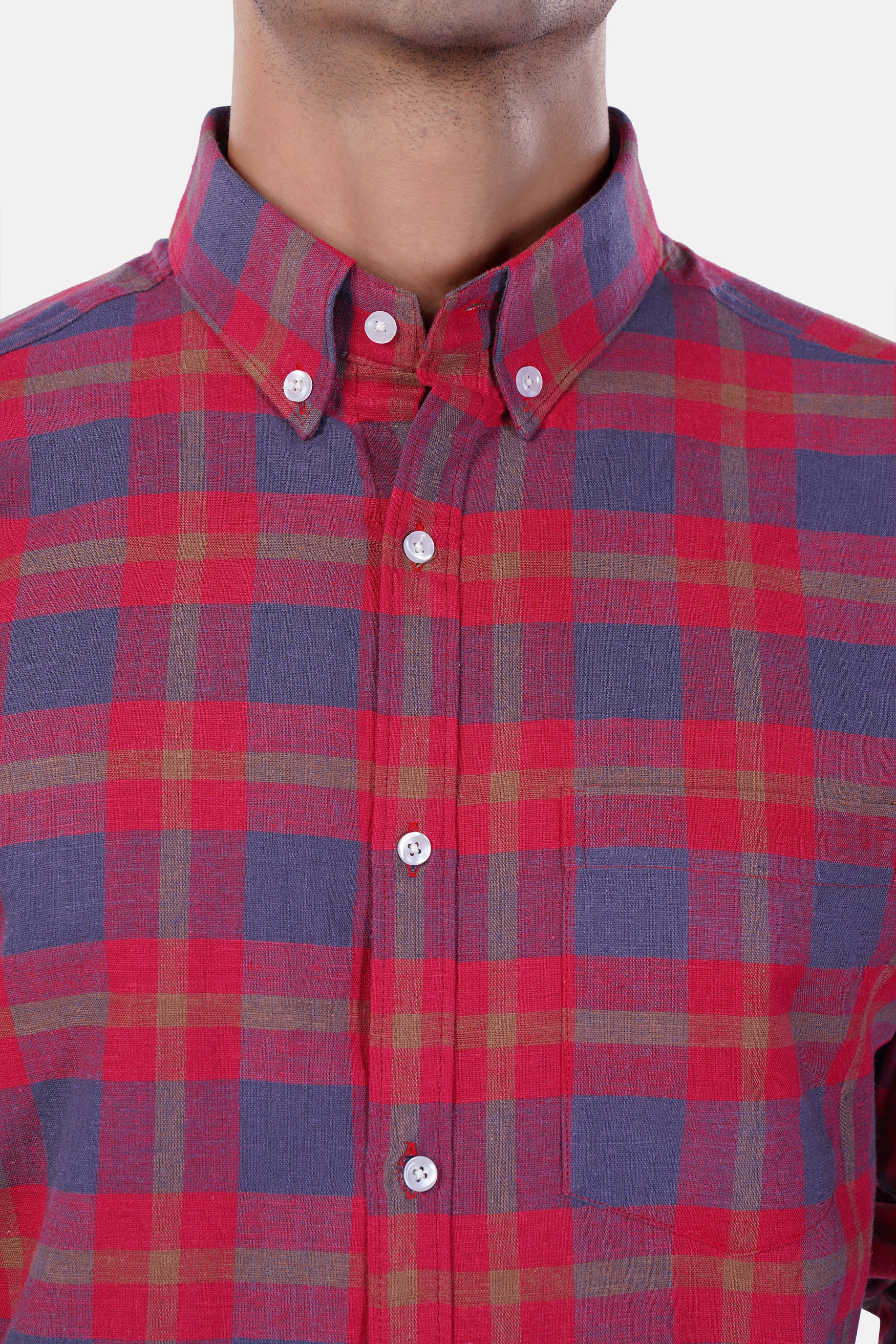 Falu Red and Pickled Blue Checkered Premium Cotton Button Down Shirt