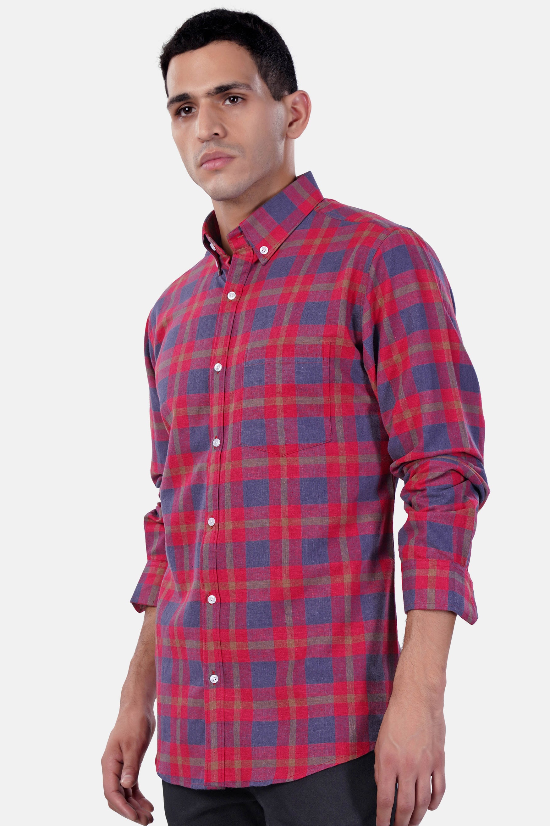 Falu Red and Pickled Blue Checkered Premium Cotton Button Down Shirt