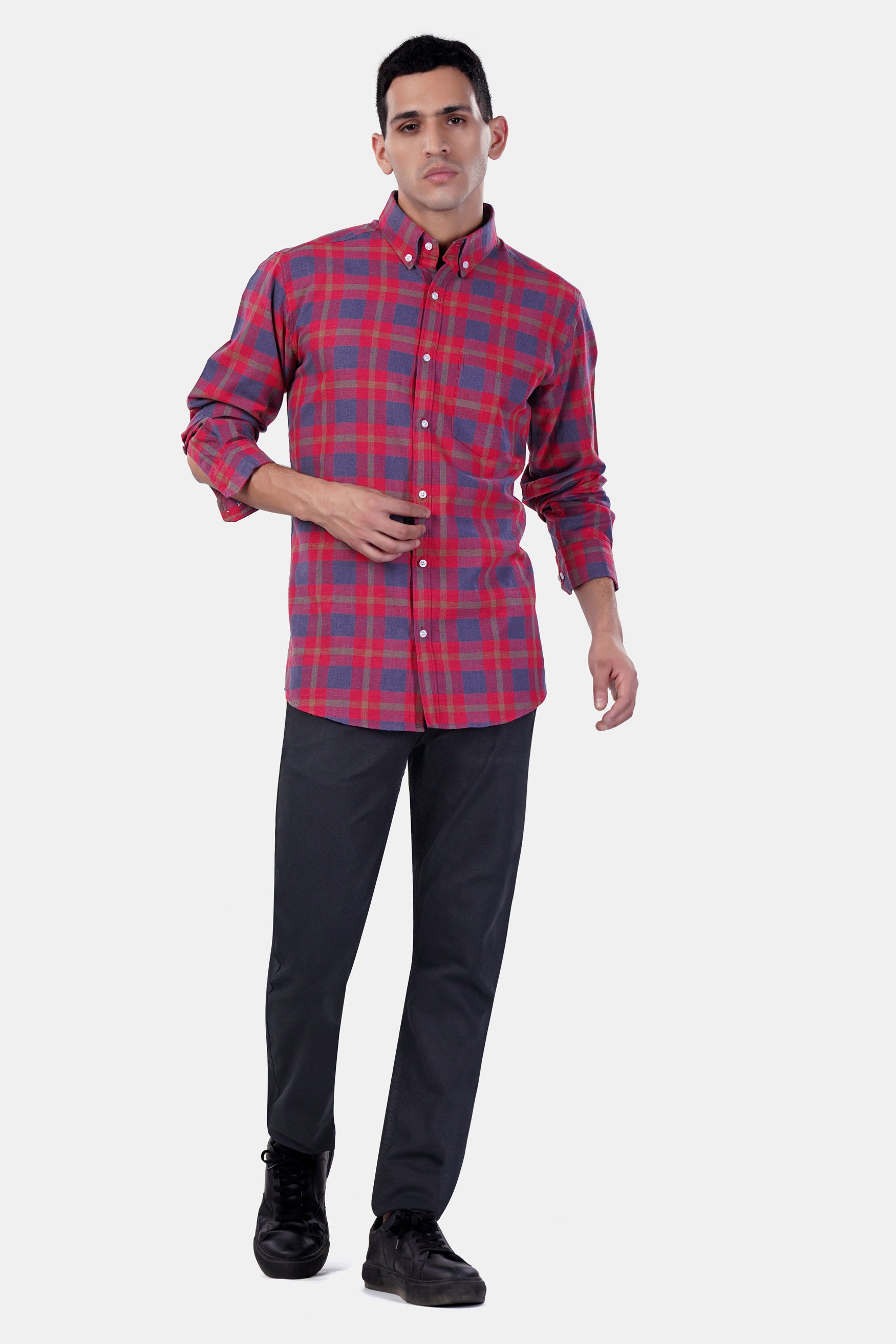 Falu Red and Pickled Blue Checkered Premium Cotton Button Down Shirt