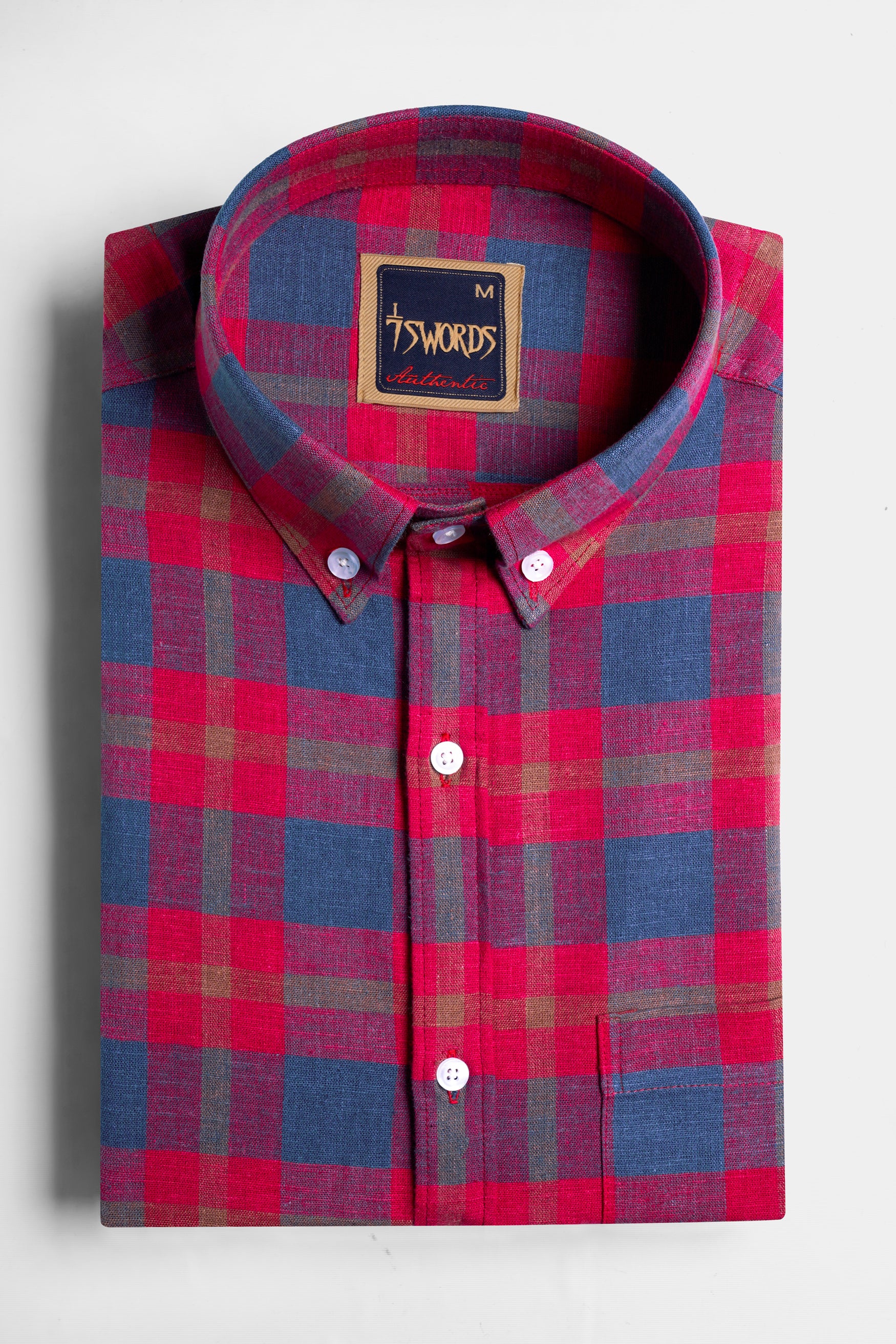 Falu Red and Pickled Blue Checkered Premium Cotton Button Down Shirt