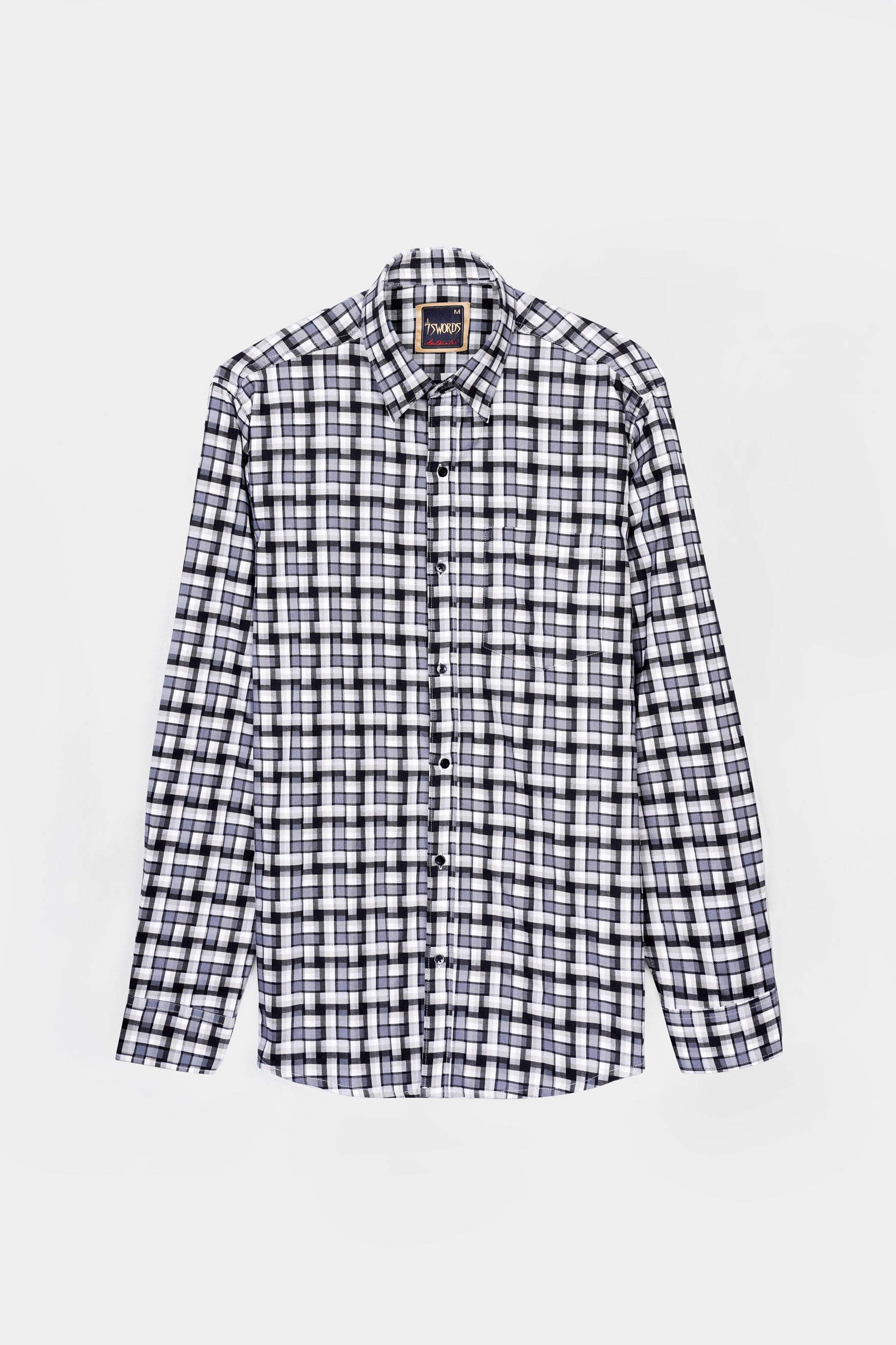 Davy Gray with Cinder Gray and White Checkered Premium Cotton Shirt