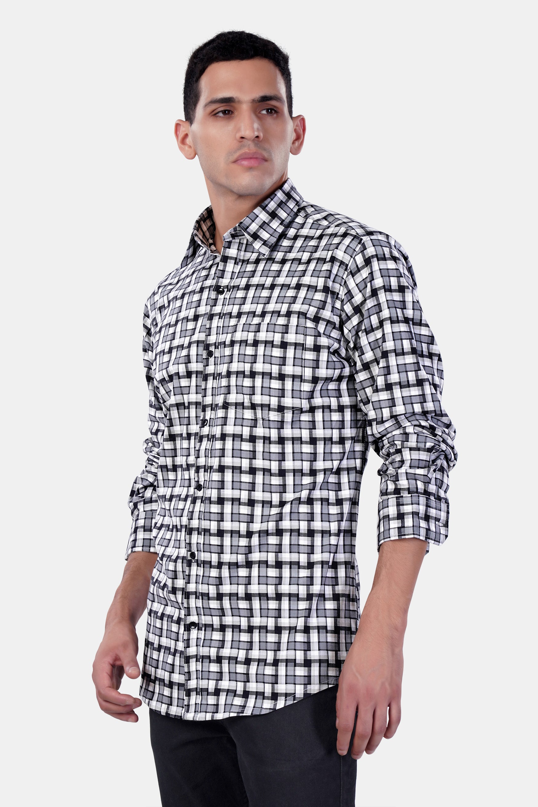 Davy Gray with Cinder Gray and White Checkered Premium Cotton Shirt