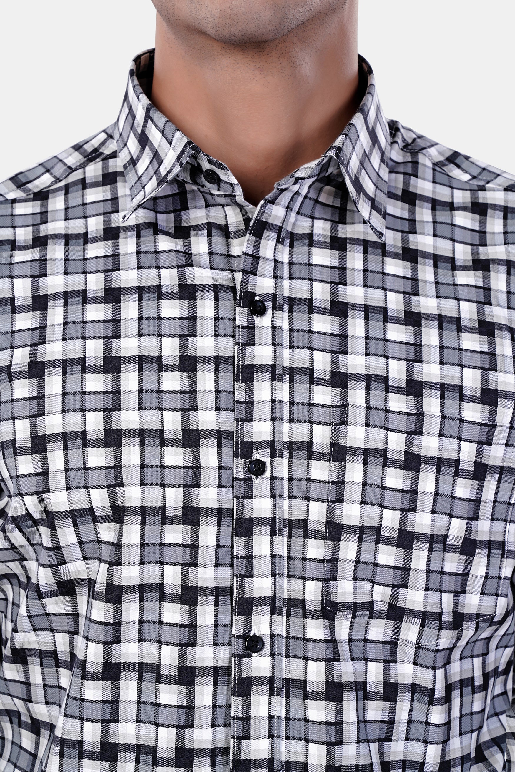 Davy Gray with Cinder Gray and White Checkered Premium Cotton Shirt