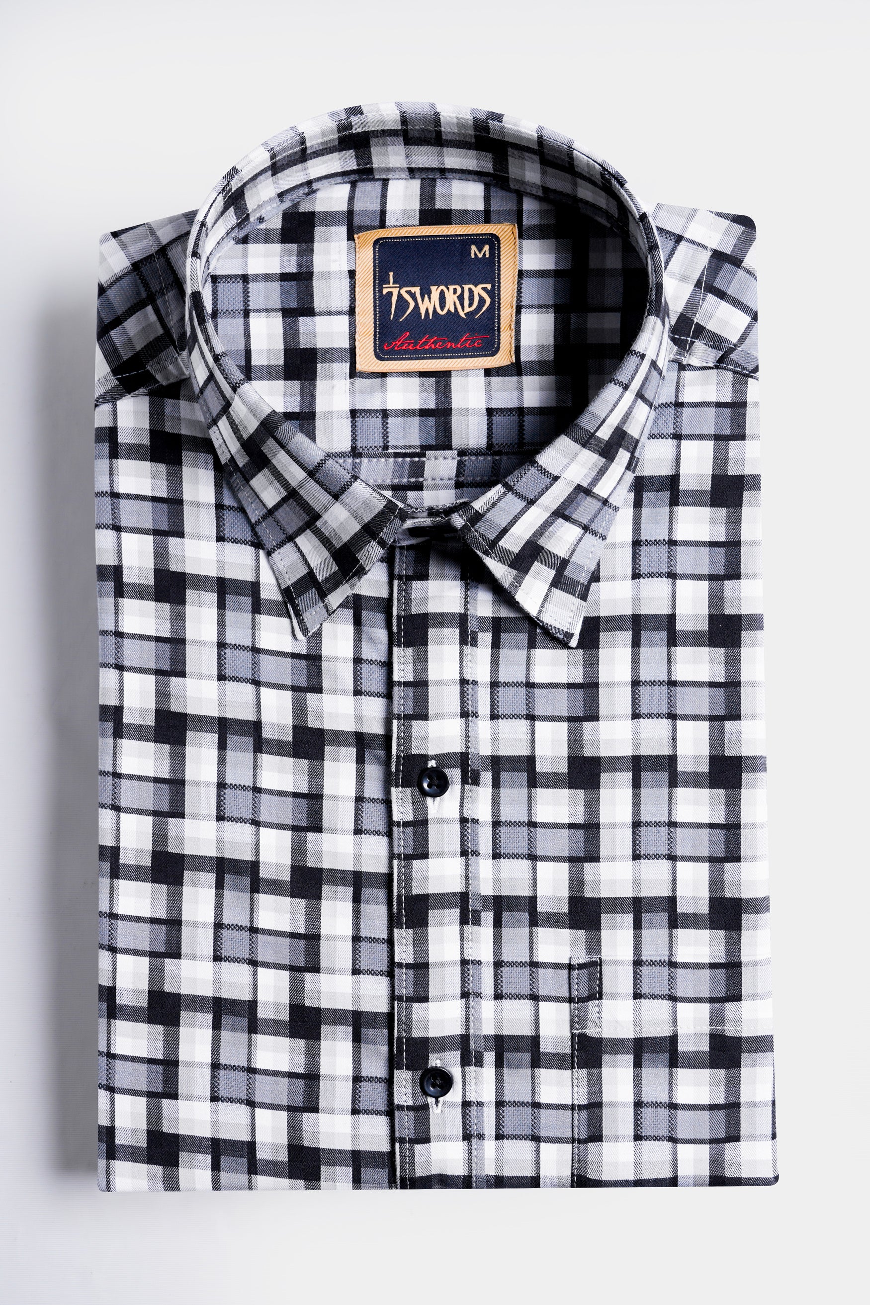 Davy Gray with Cinder Gray and White Checkered Premium Cotton Shirt