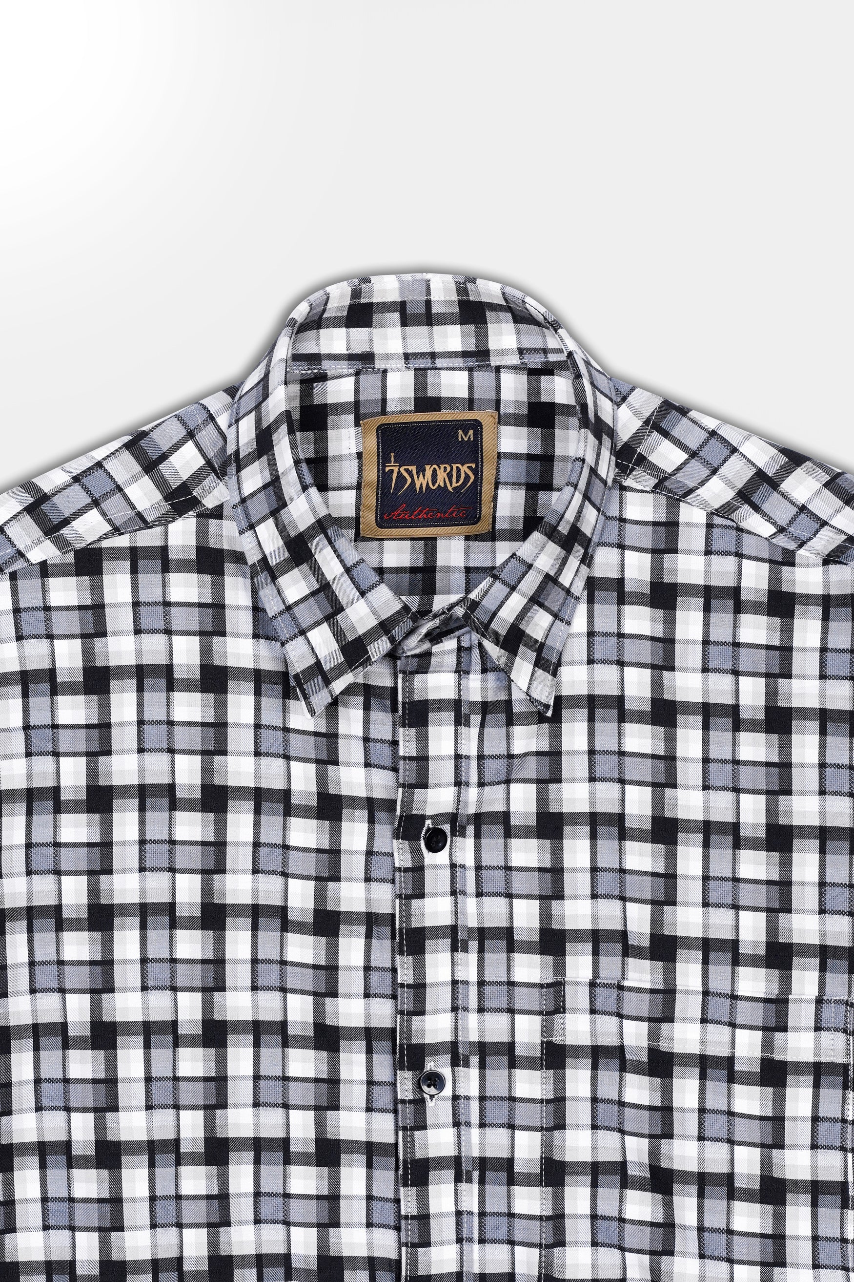 Davy Gray with Cinder Gray and White Checkered Premium Cotton Shirt