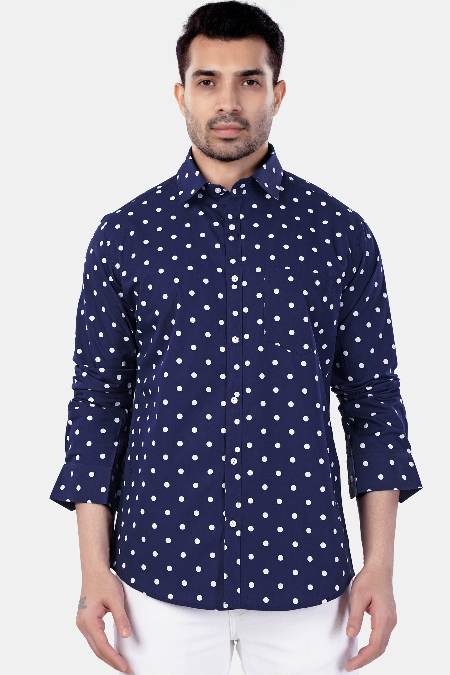 Haiti Blue and White Polka Dotted Premium Cotton Shirt