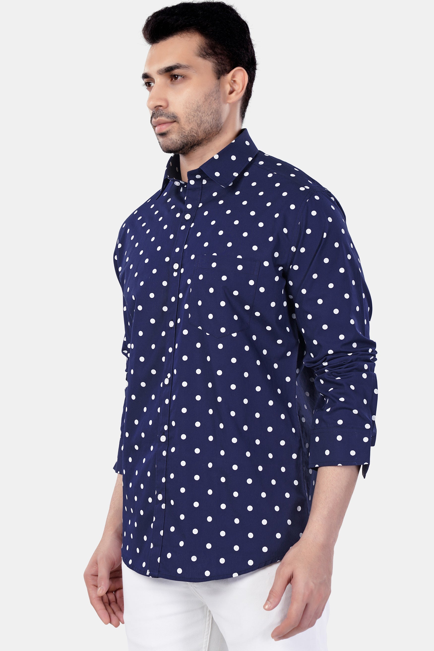 Haiti Blue and White Polka Dotted Premium Cotton Shirt