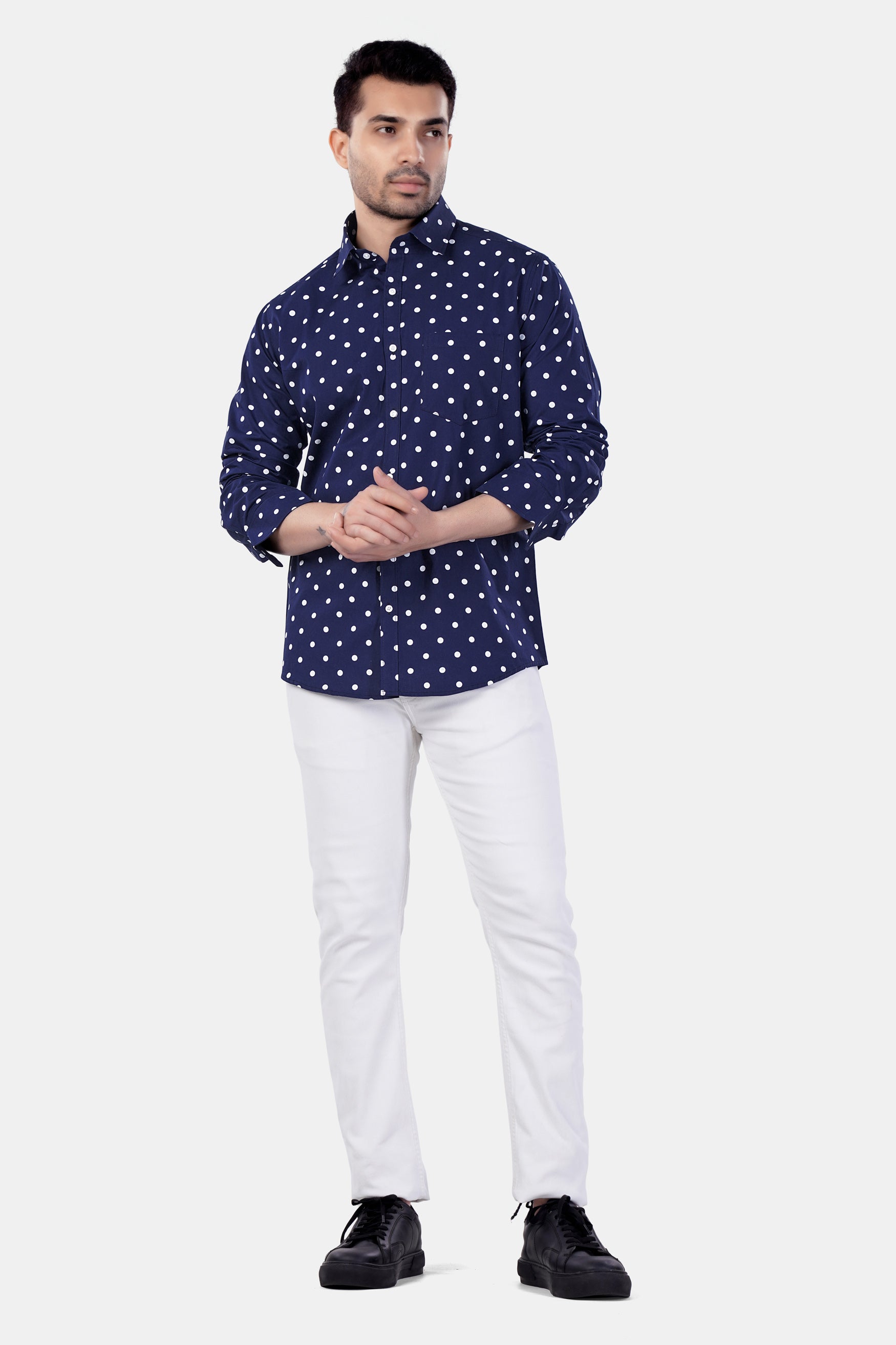 Haiti Blue and White Polka Dotted Premium Cotton Shirt