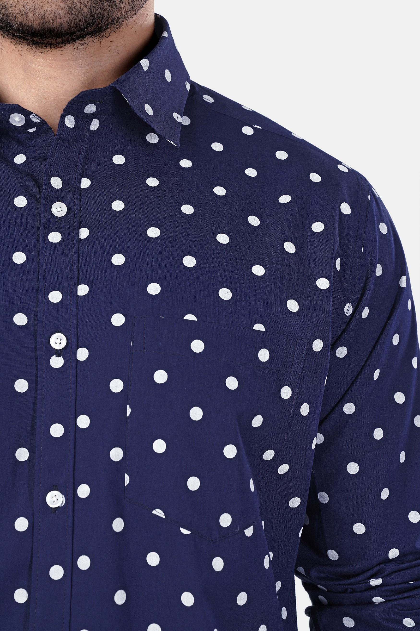 Haiti Blue and White Polka Dotted Premium Cotton Shirt