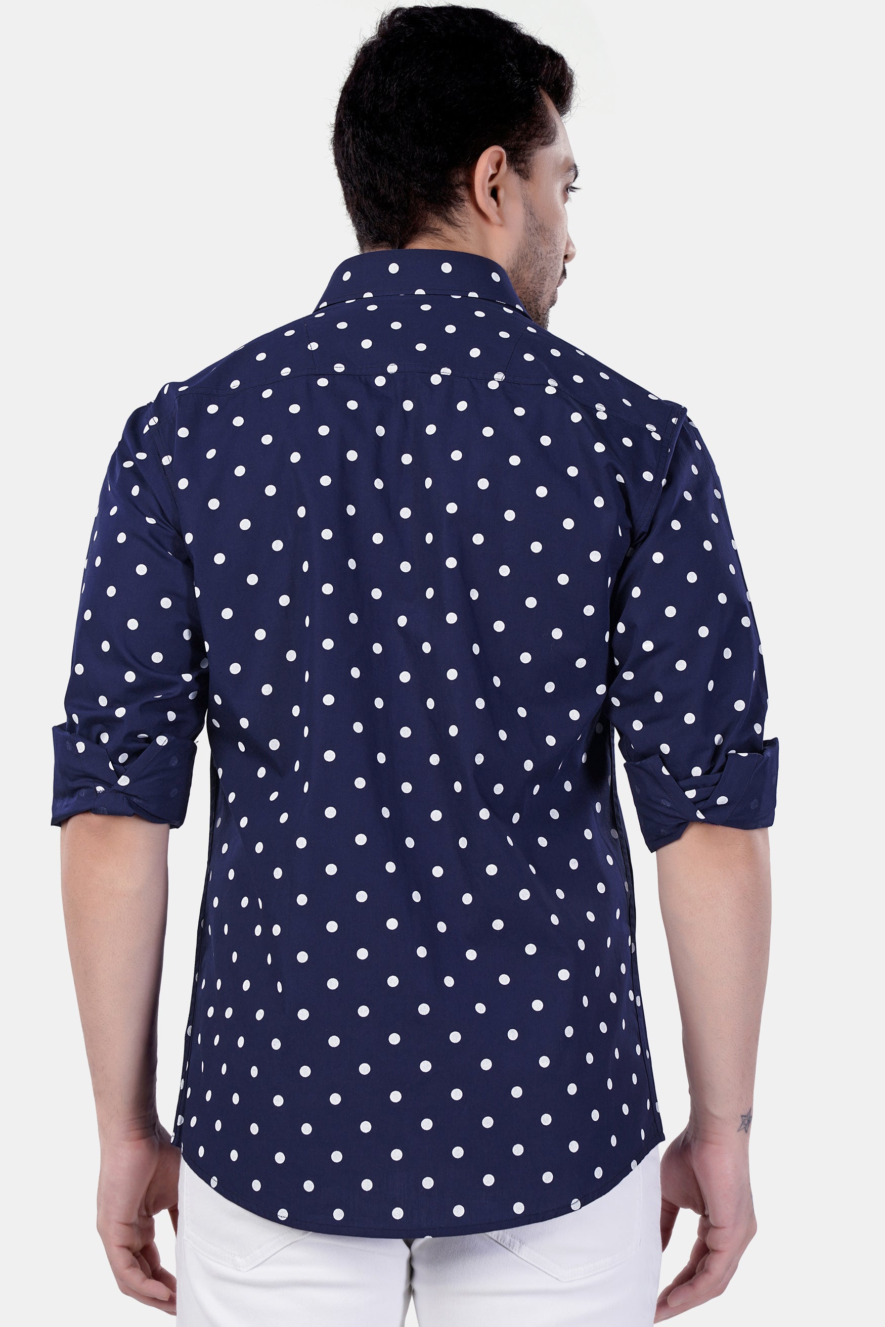 Haiti Blue and White Polka Dotted Premium Cotton Shirt