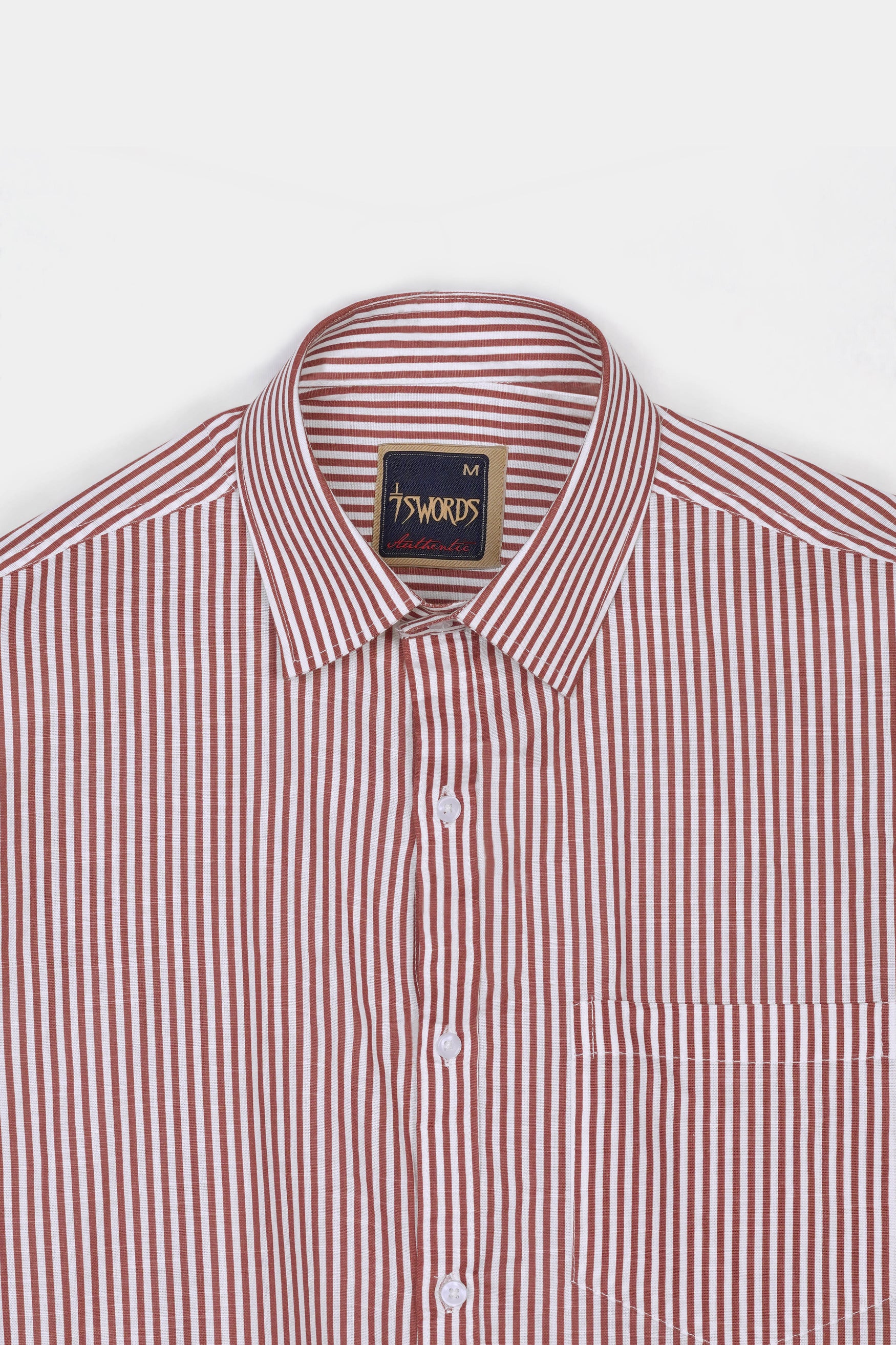 Blush Brown and Bright White Striped Premium Cotton Shirt