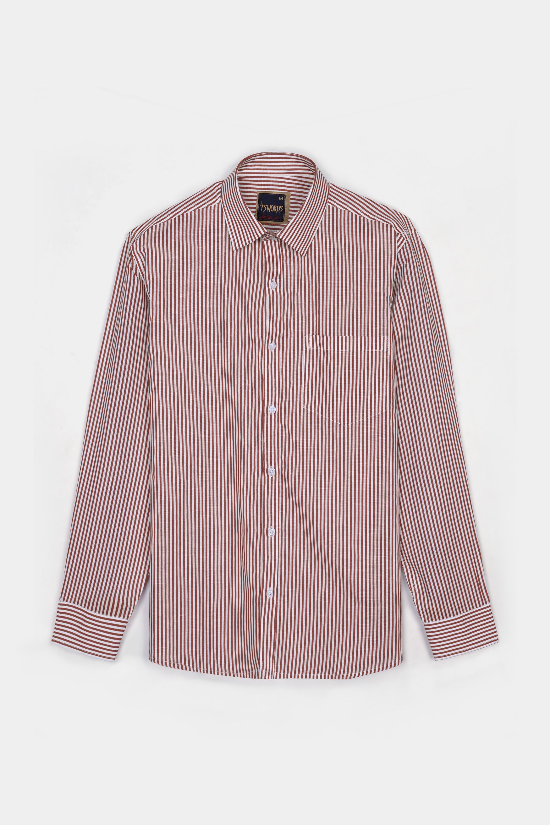 Blush Brown and Bright White Striped Premium Cotton Shirt