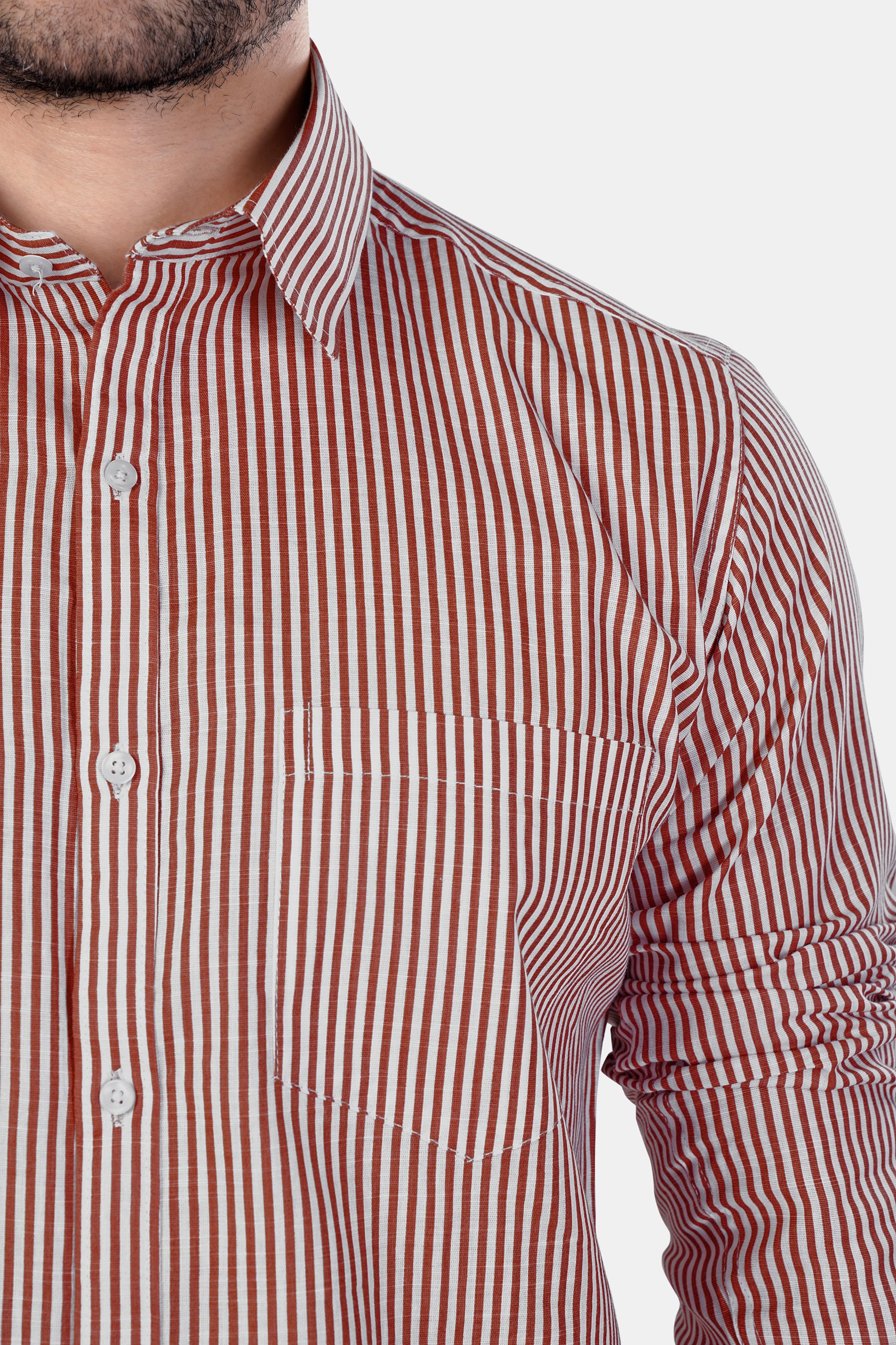 Blush Brown and Bright White Striped Premium Cotton Shirt