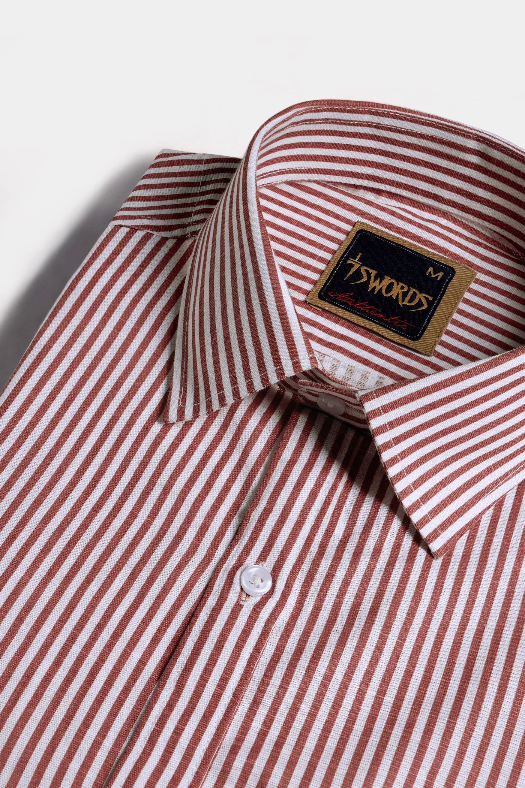 Blush Brown and Bright White Striped Premium Cotton Shirt