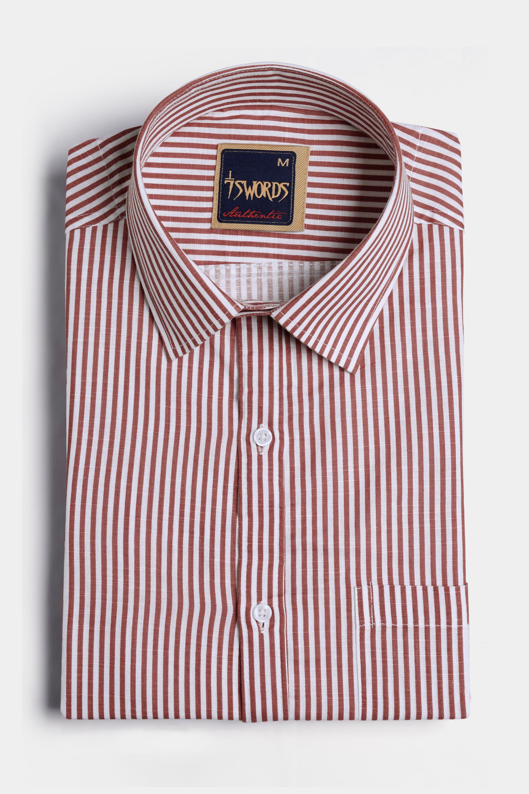 Blush Brown and Bright White Striped Premium Cotton Shirt