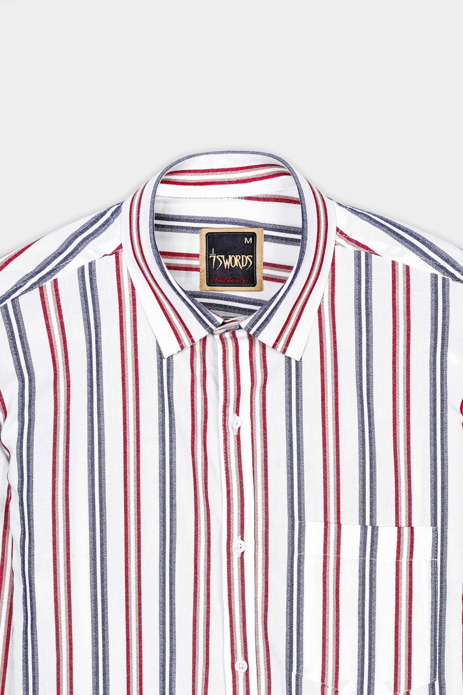 Bright White and Maple Red Multicolour Striped Premium Cotton Shirt