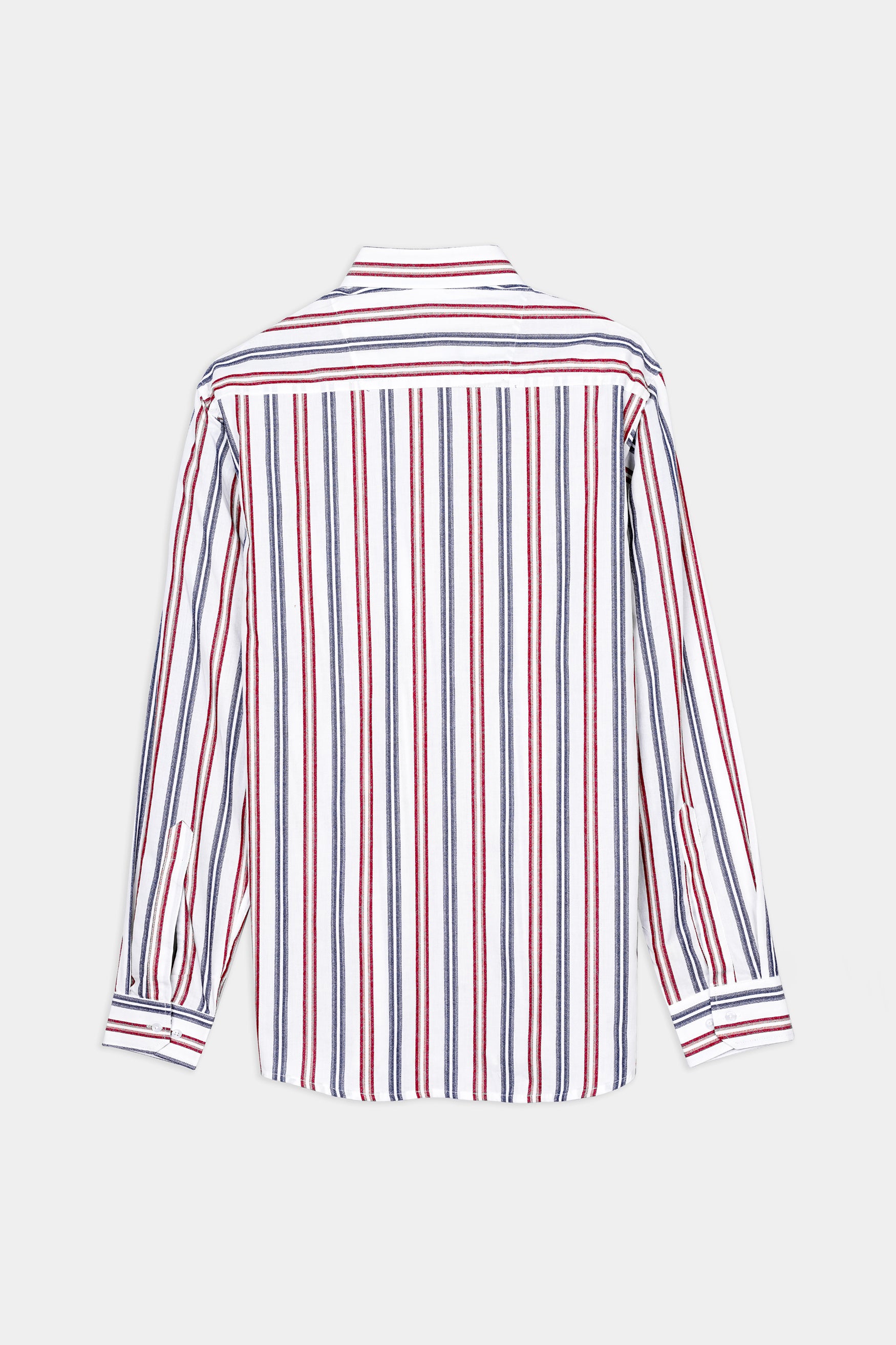 Bright White and Maple Red Multicolour Striped Premium Cotton Shirt