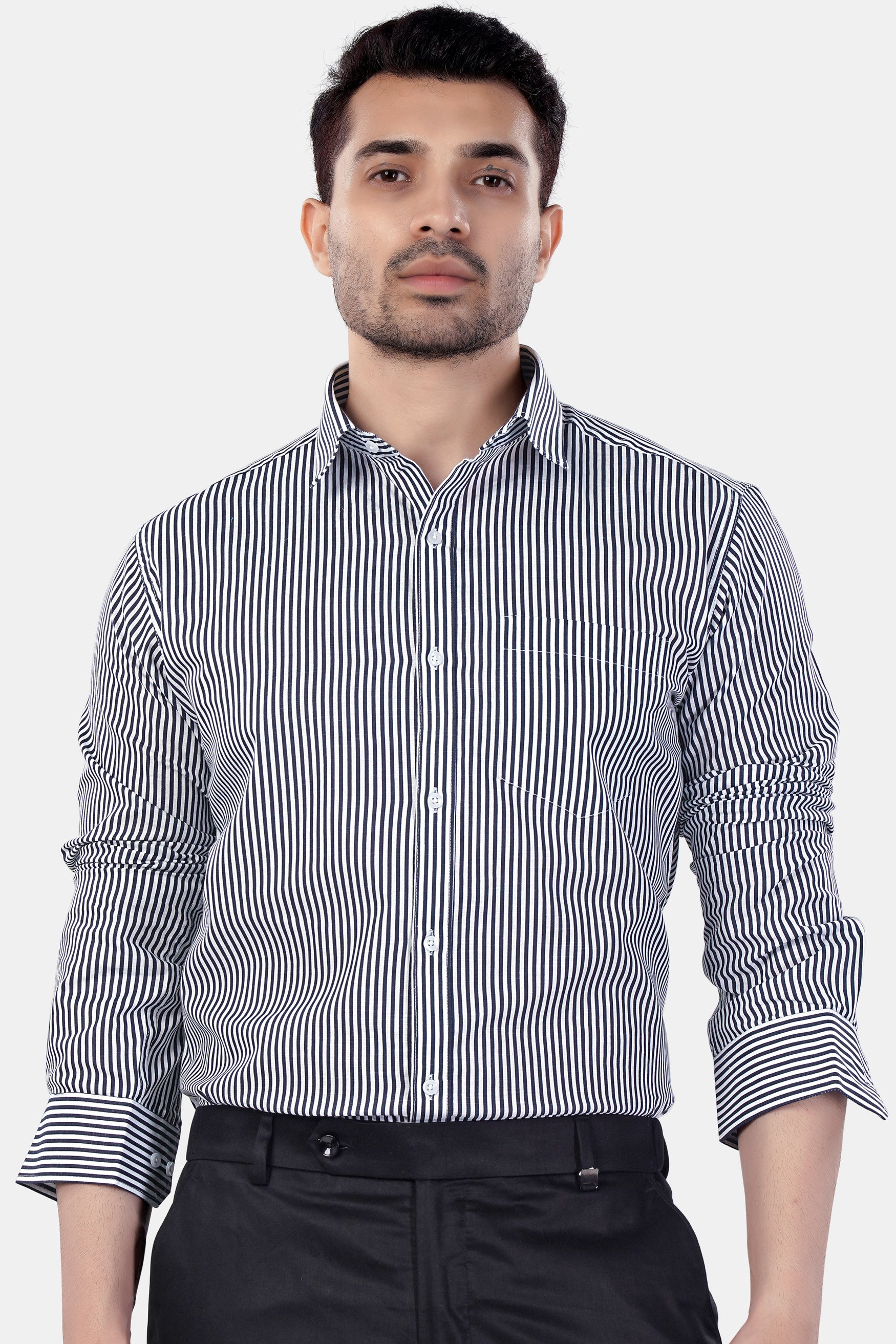 Haiti Blue and Bright White Striped Premium Cotton Shirt