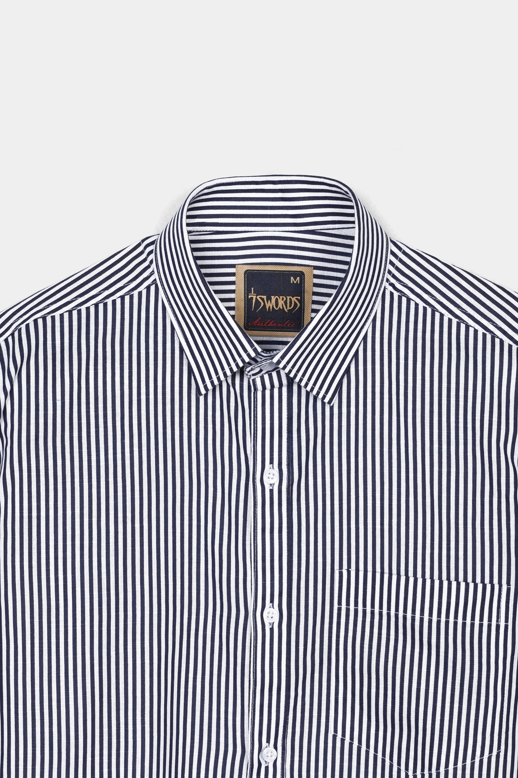 Haiti Blue and Bright White Striped Premium Cotton Shirt