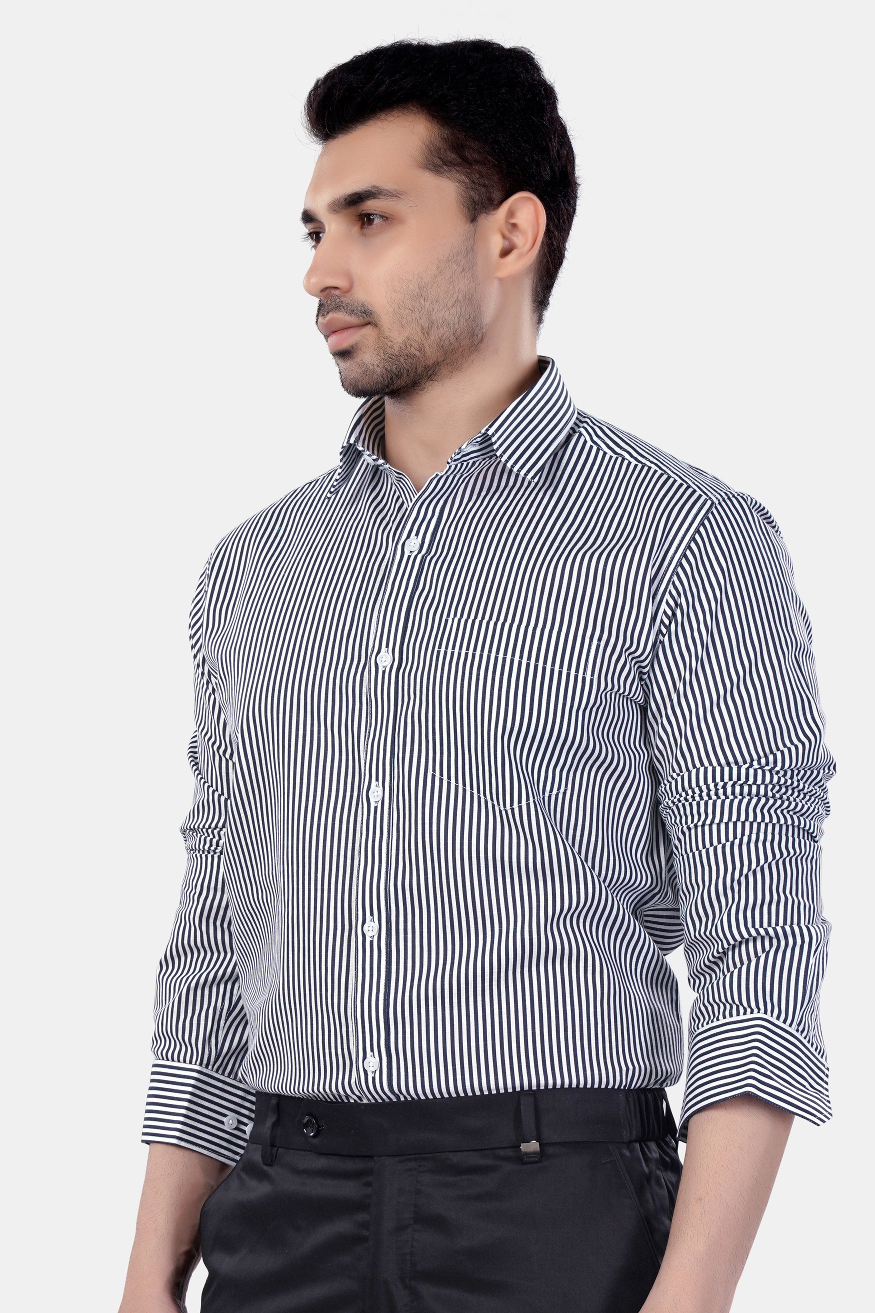 Haiti Blue and Bright White Striped Premium Cotton Shirt