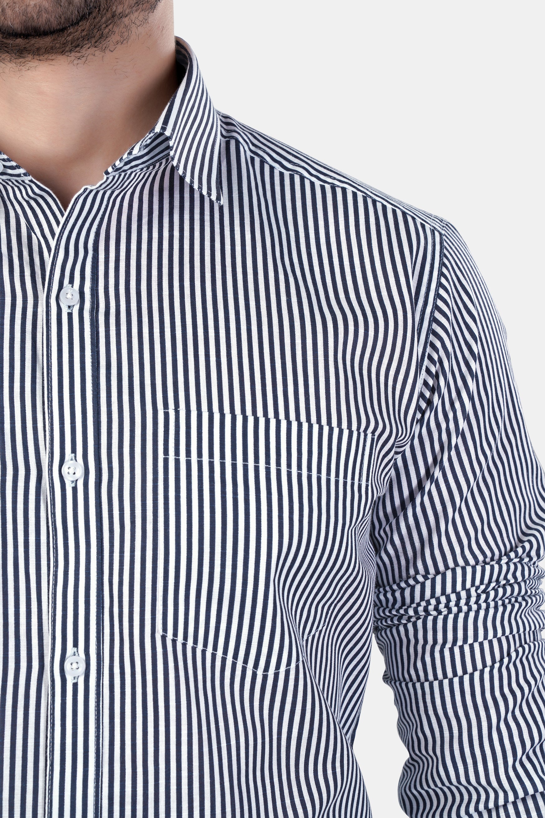 Haiti Blue and Bright White Striped Premium Cotton Shirt