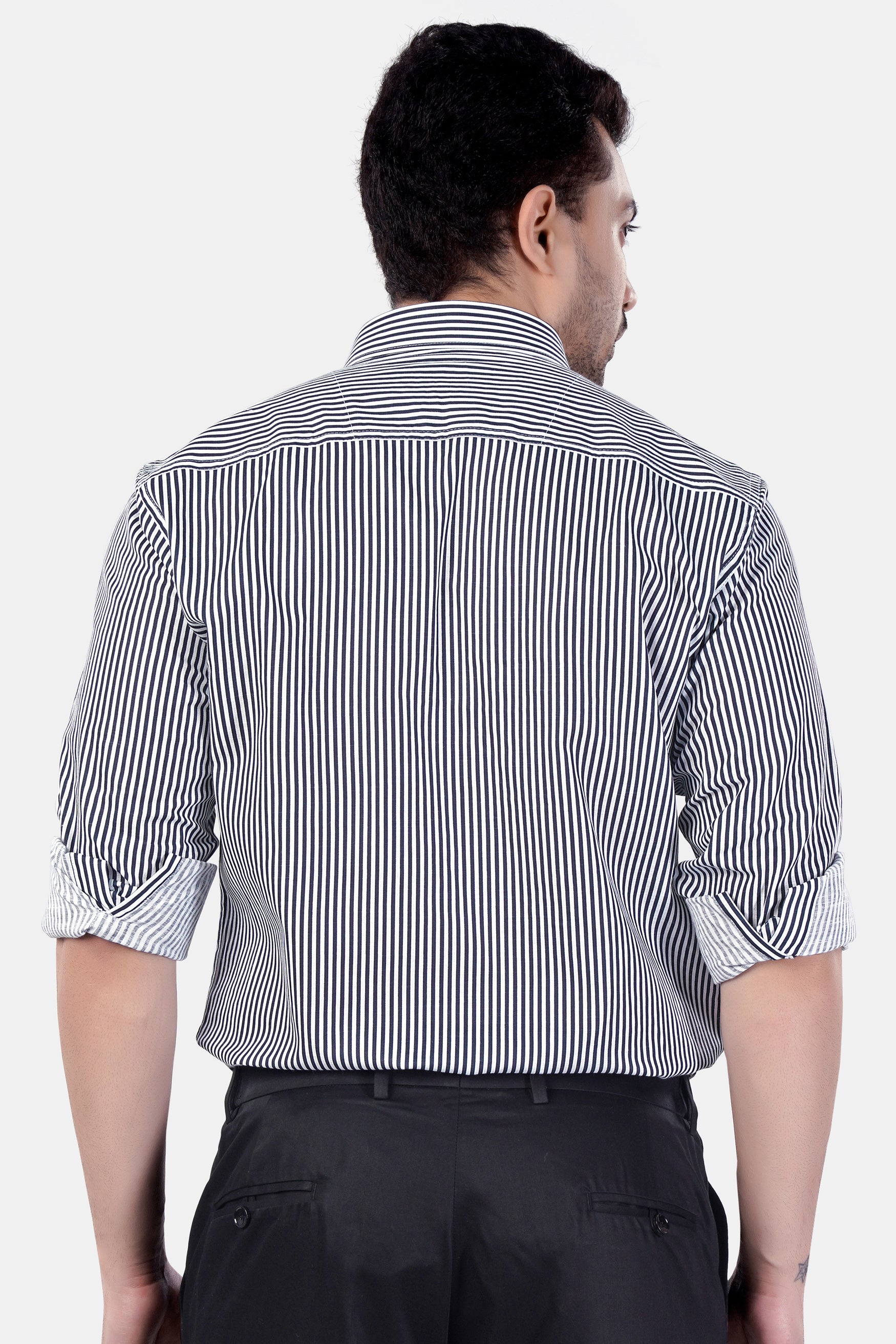 Haiti Blue and Bright White Striped Premium Cotton Shirt